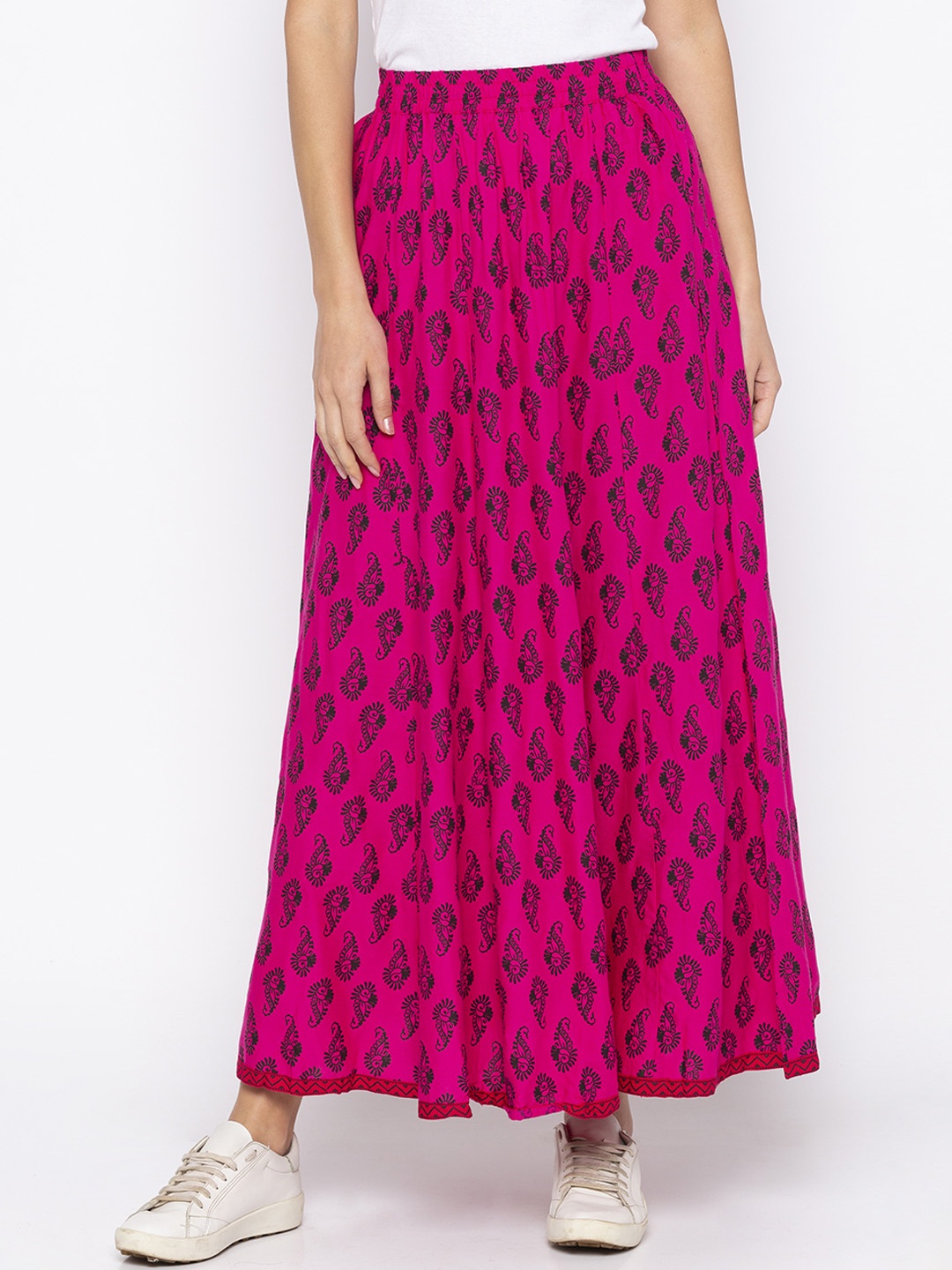 

Globus Women Pink & Black Printed Flared Maxi Skirt