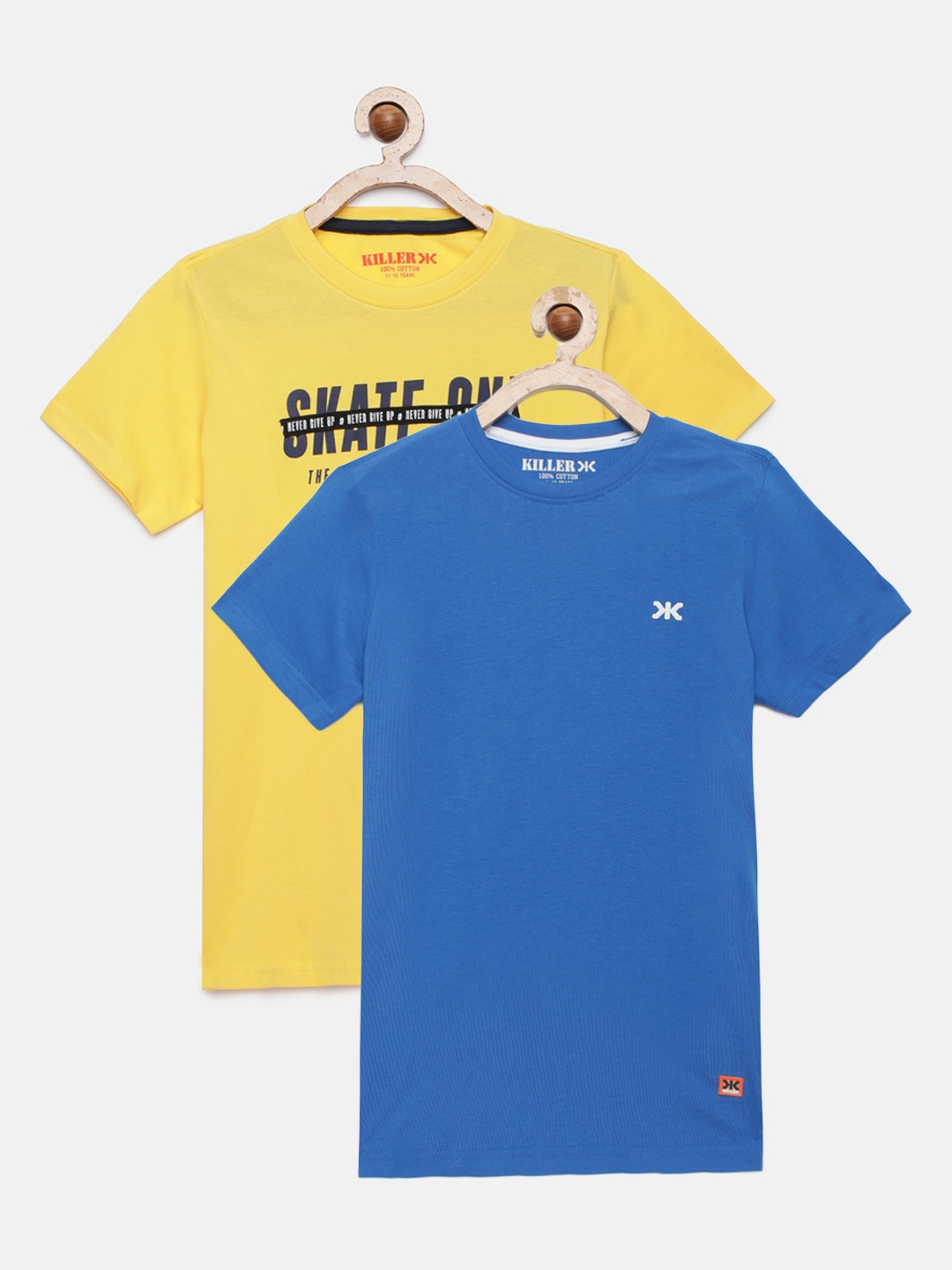 

Killer Boys Set Of 2 Solid Round Neck T-shirt, Yellow