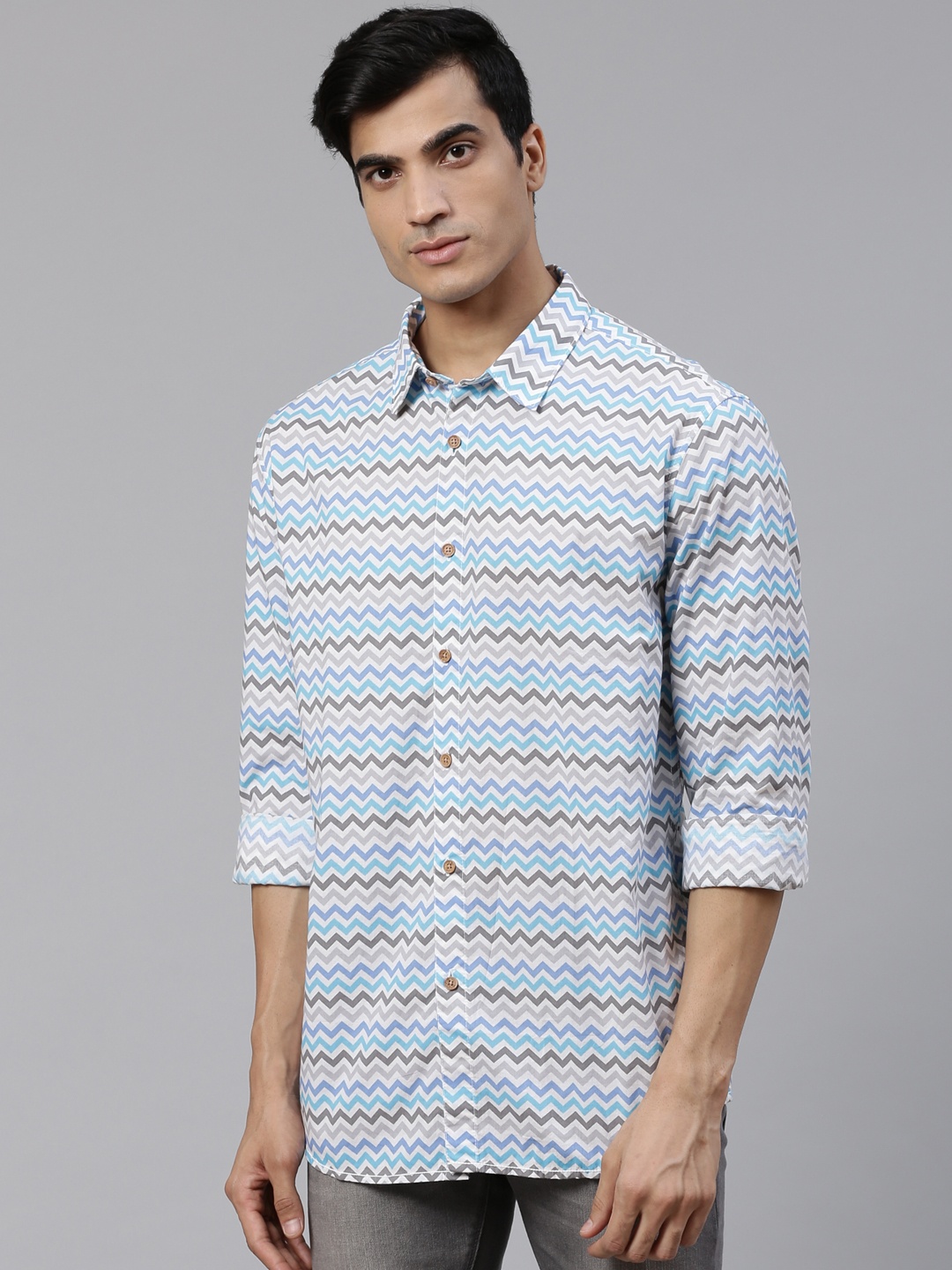 

BEAT LONDON by PEPE JEANS Men Blue & White Slim Fit Printed Casual Shirt