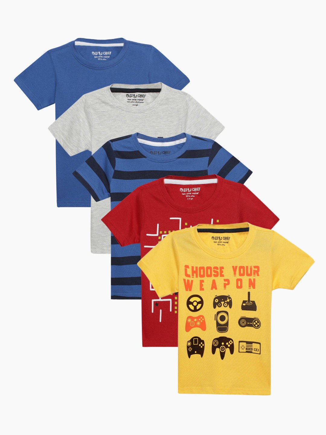 

Miss & Chief Boys Pack of 5 Assorted Printed Round Neck T-shirts