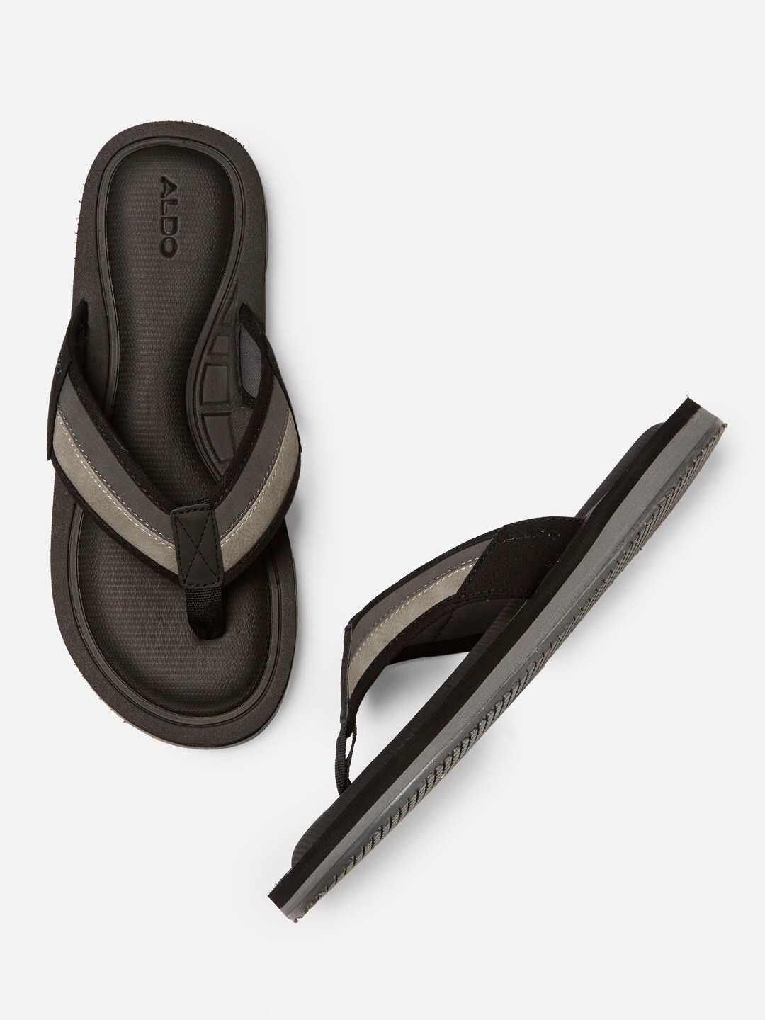 

ALDO Men Black & Grey Self Design Thong Flip-Flops