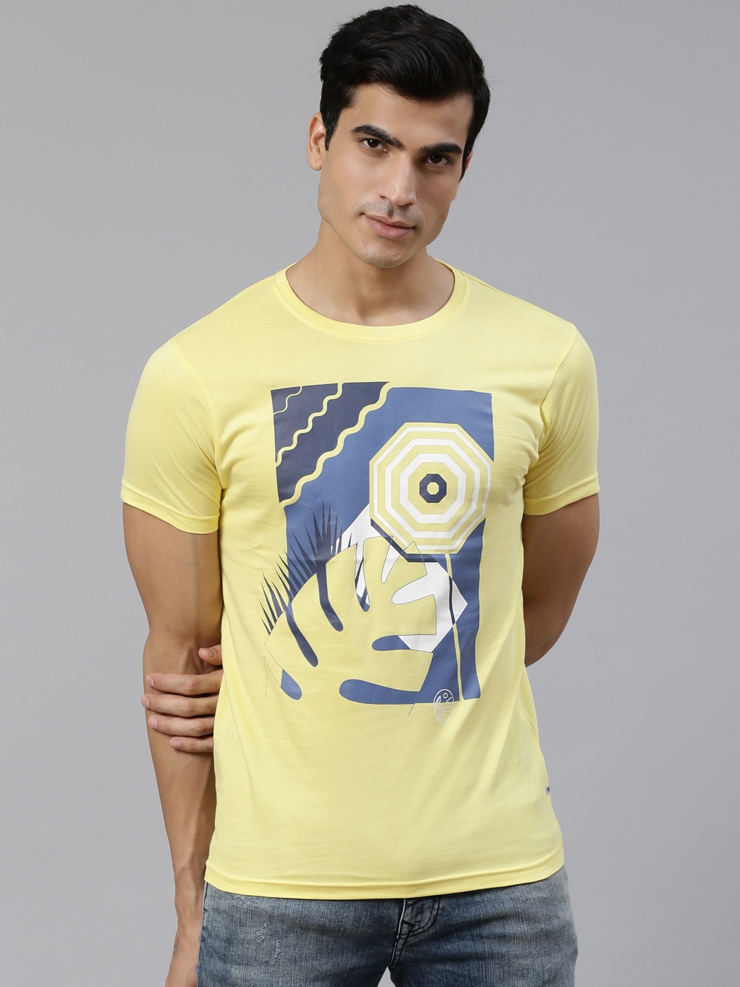 

BEAT LONDON by PEPE JEANS Men Yellow Printed Round Neck T-shirt