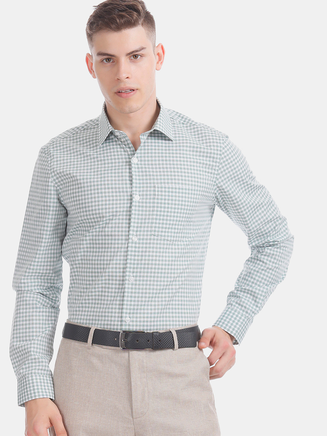 

Excalibur Men Green & White Slim Fit Checked Formal Shirt
