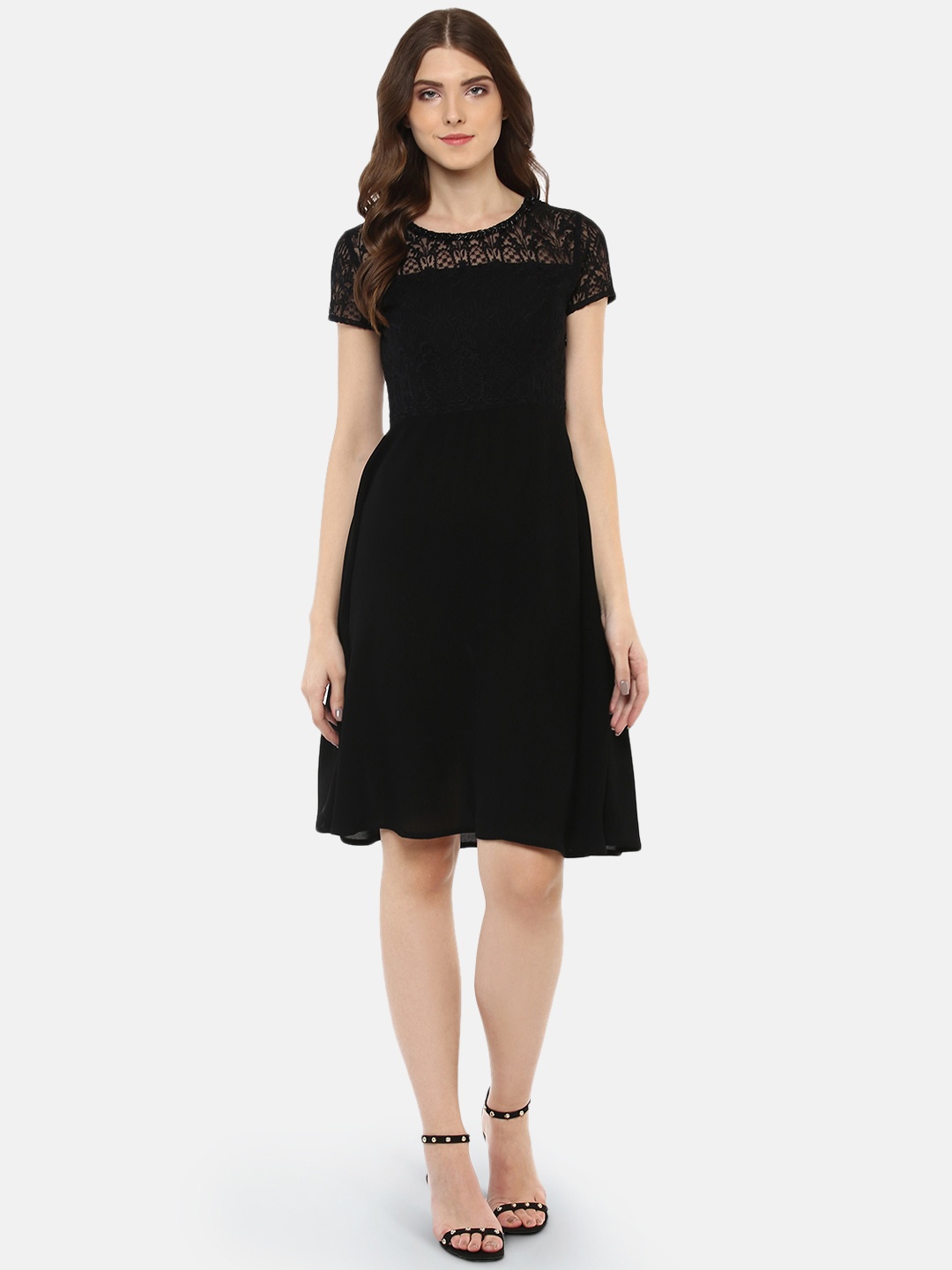 

Porsorte Women Black Self Design Fit and Flare Dress