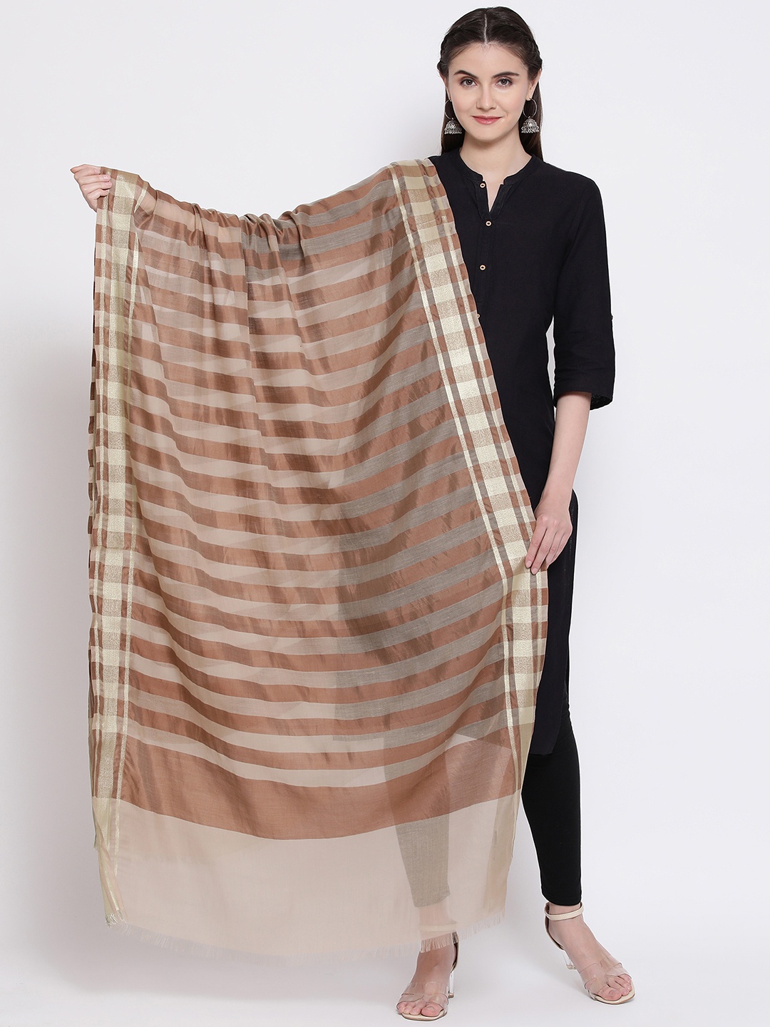 

SHINGORA Brown & Beige Striped Antimicrobial Sustainable Dupatta