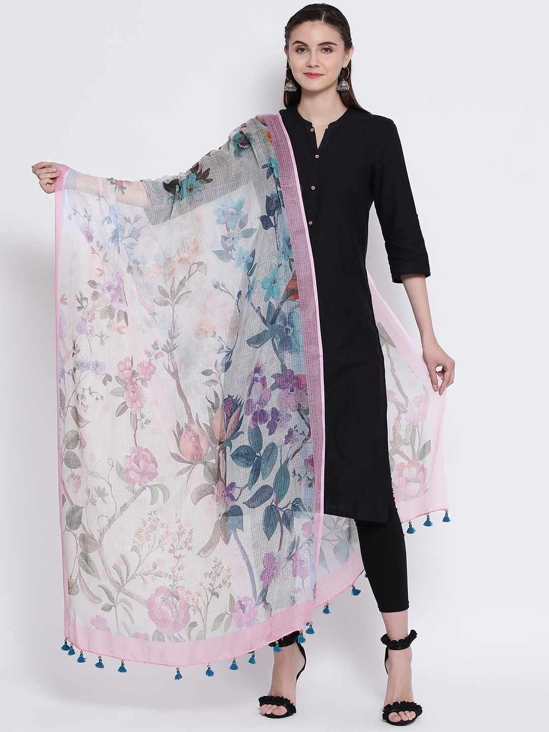 

SHINGORA Women Pink & Off-White Printed Antimicrobial Dupatta