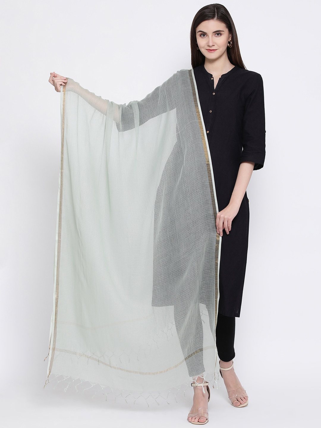 

SHINGORA Green & Gold-Toned Checked Antimicrobial Dupatta