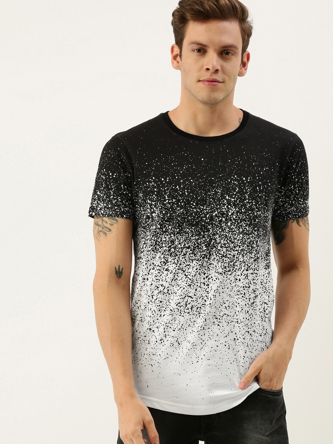 

Moda Rapido Men Black & White Dyed Round Neck T-shirt