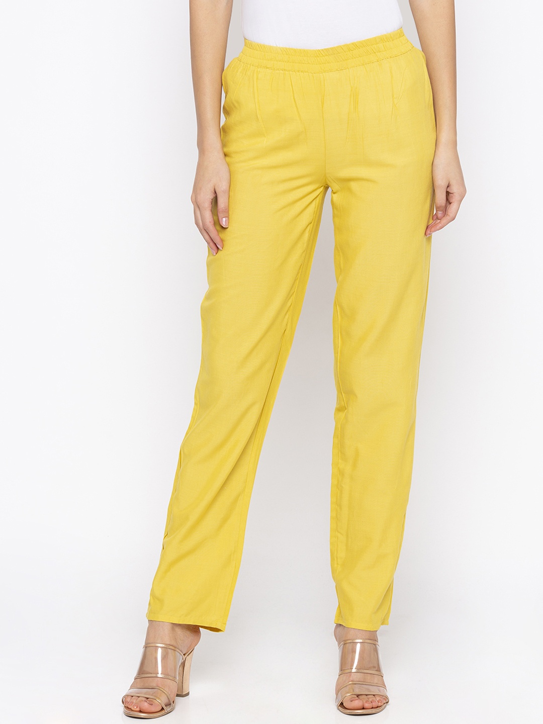 

Globus Women Yellow Regular Fit Solid Regular Trousers