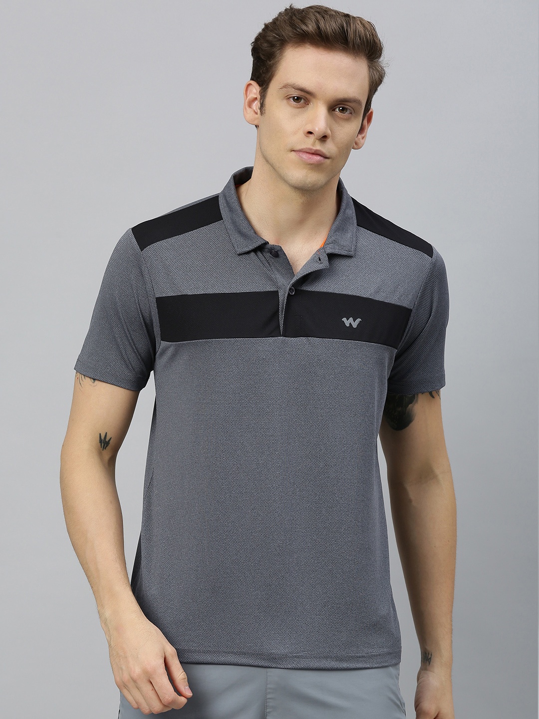 

Wildcraft Men Grey Solid Polo Collar T-shirt With Striped Detailing