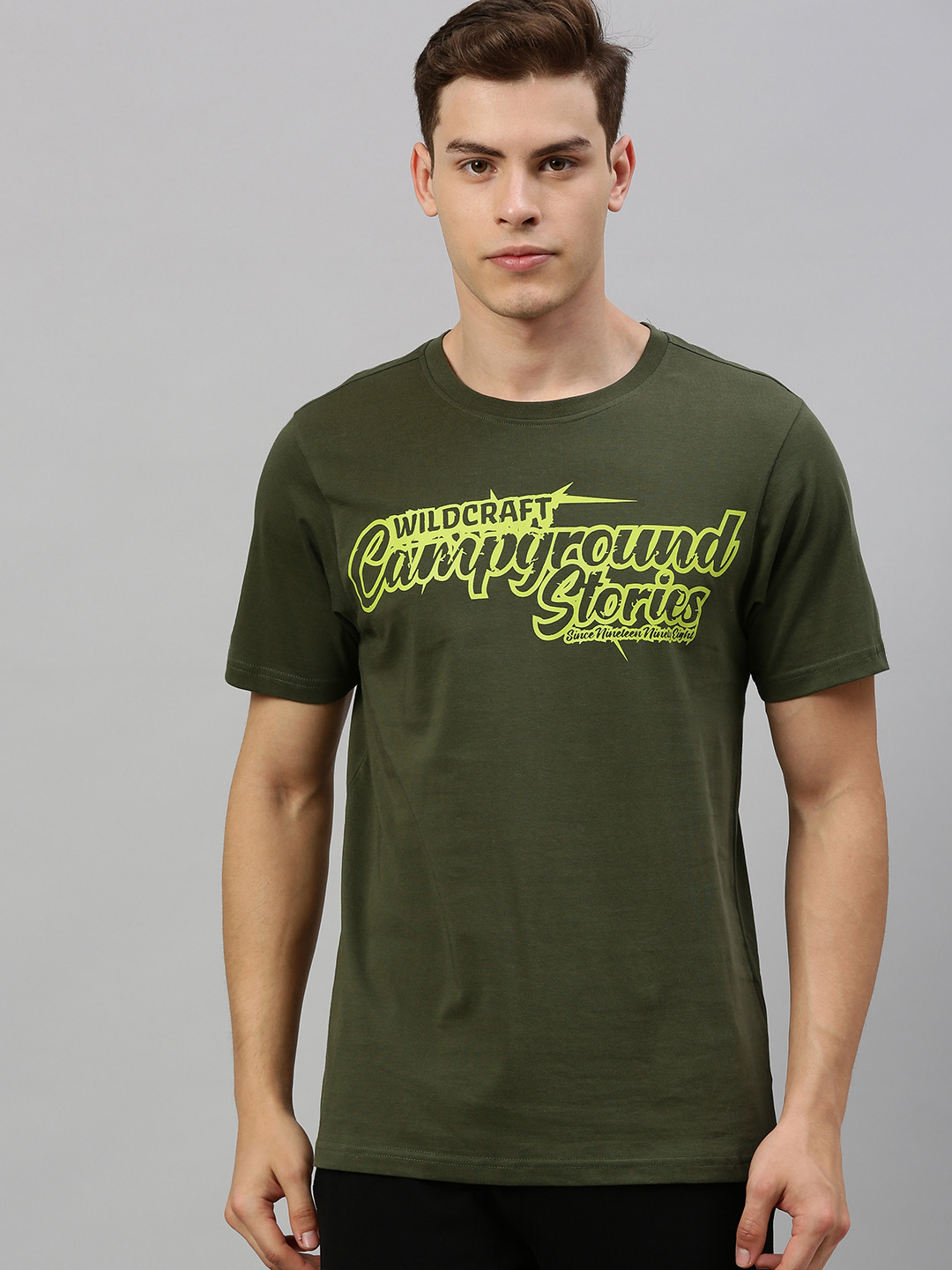

Wildcraft Men Olive Green Printed Round Neck Pure Cotton T-shirt