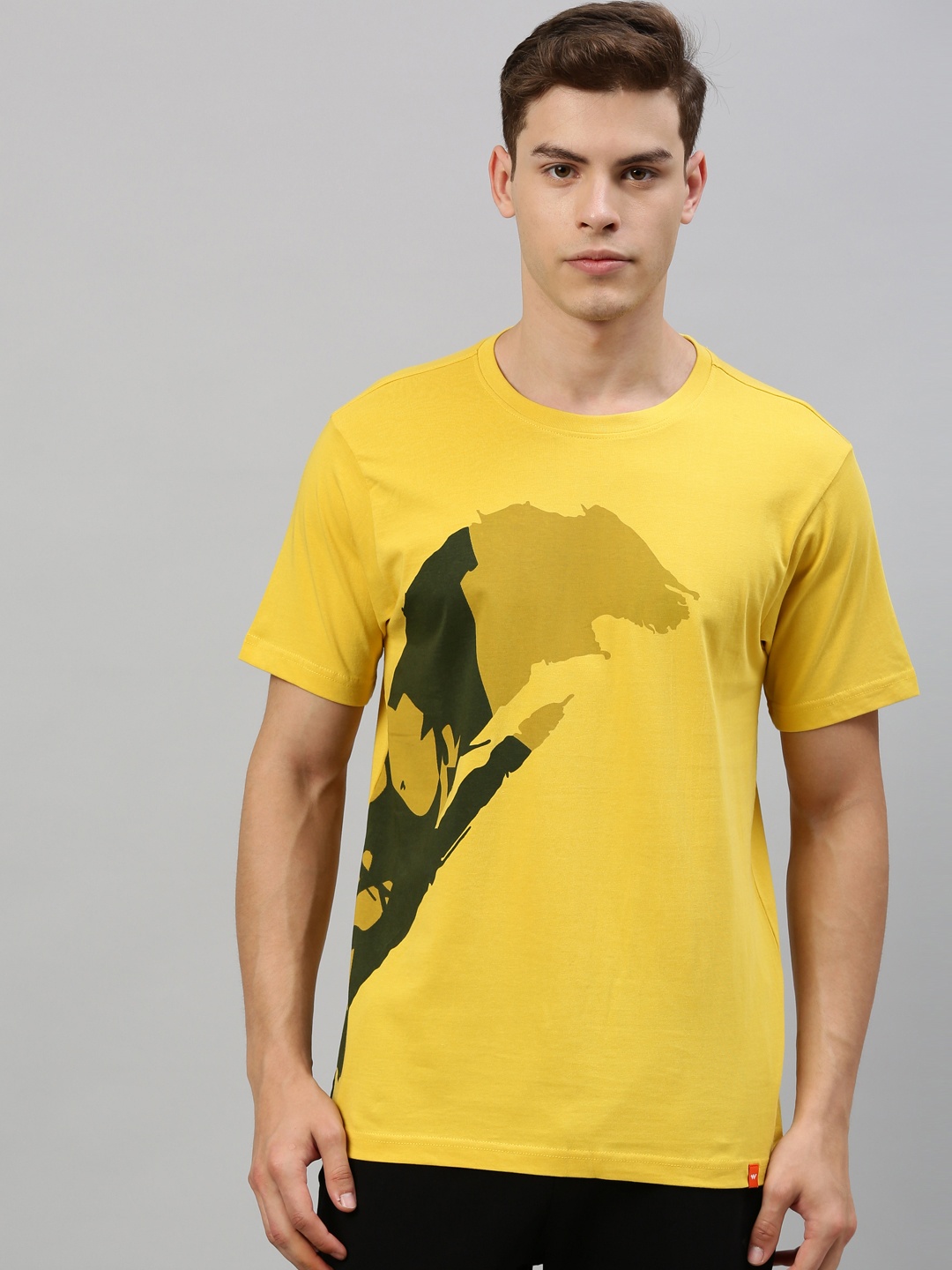 

Wildcraft Men Yellow Printed Round Neck T-shirt