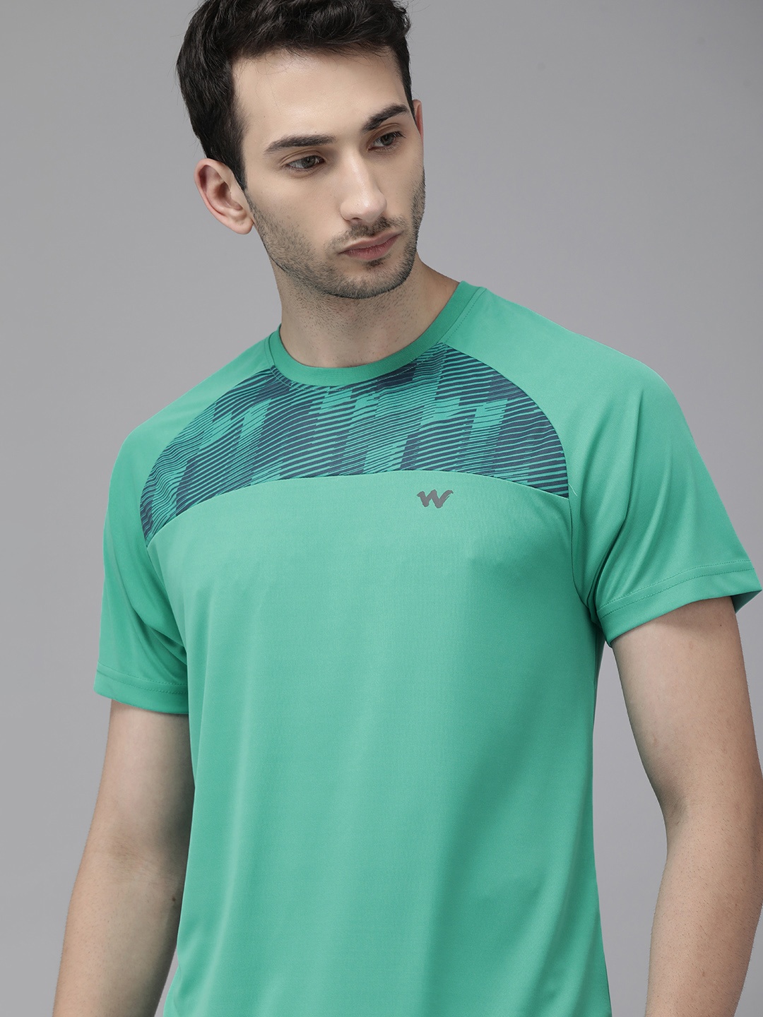 

Wildcraft Men Sea Green Colourblocked Brand Logo Slim Fit T-shirt