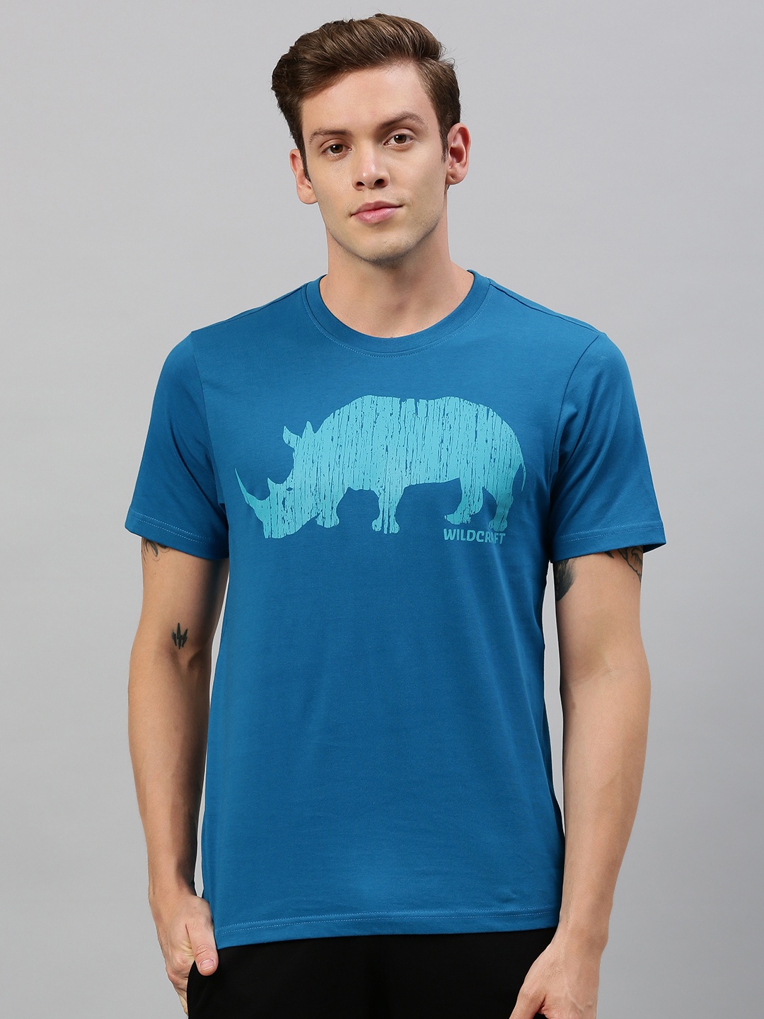 

Wildcraft Men Blue Printed Round Neck T-shirt