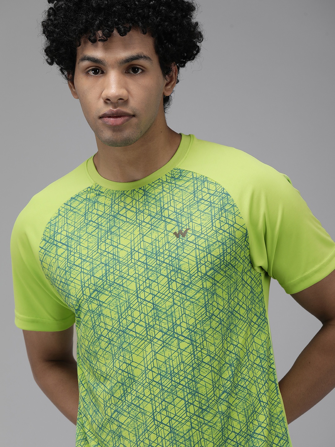 

Wildcraft Men Lime Green Abstract Print Brand Logo Slim Fit T-shirt