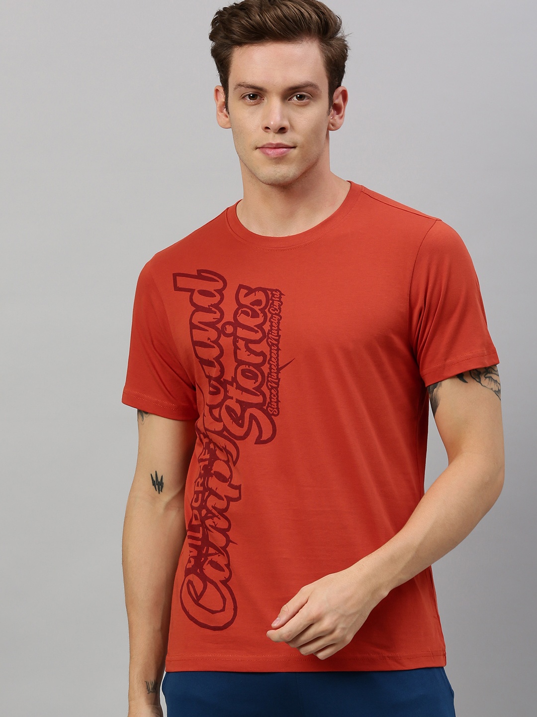 

Wildcraft Men Orange Printed Round Neck Pure Cotton T-shirt
