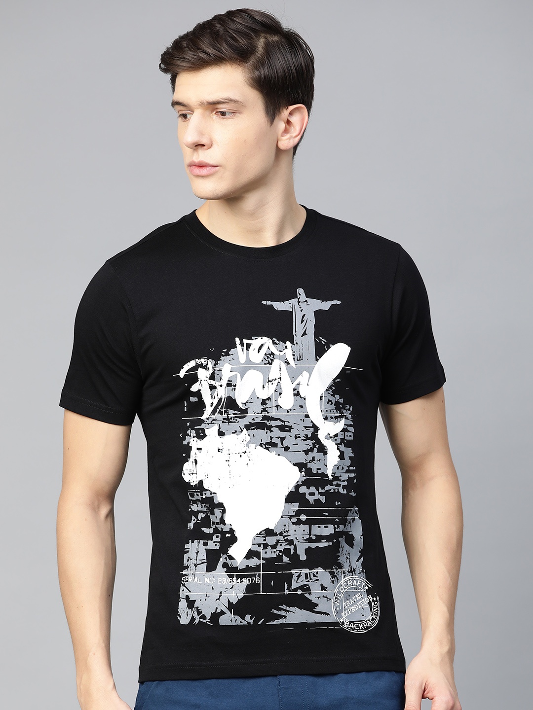 

Wildcraft Men Black & White Printed Round Neck T-shirt