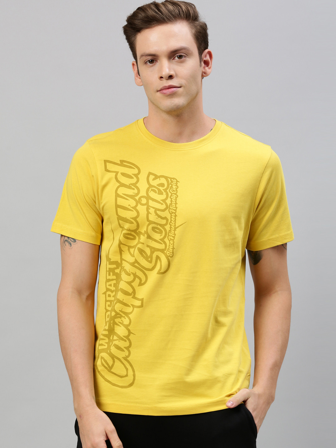 

Wildcraft Men Yellow Printed Round Neck T-shirt