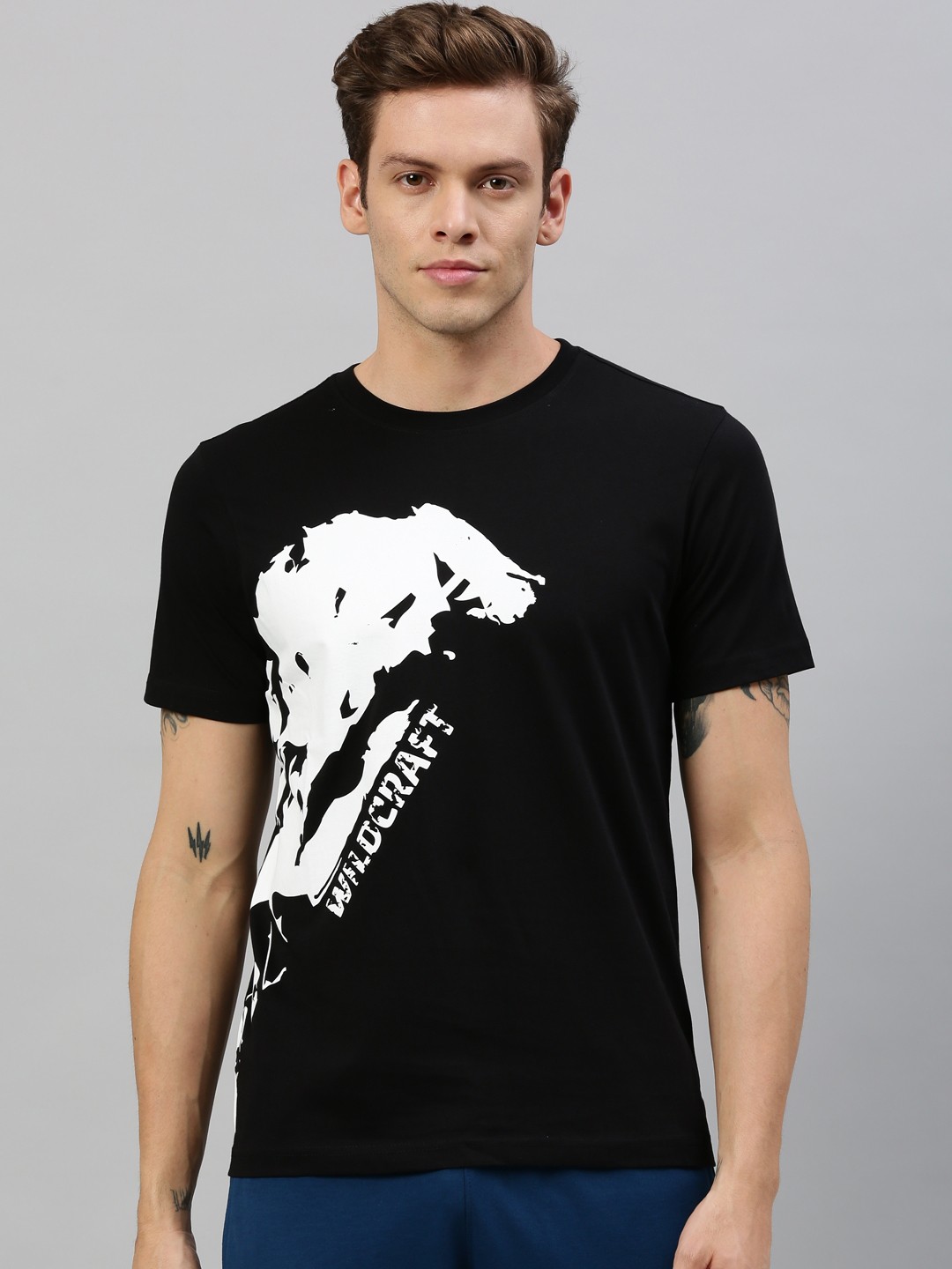 

Wildcraft Men Black & White Printed Round Neck T-shirt