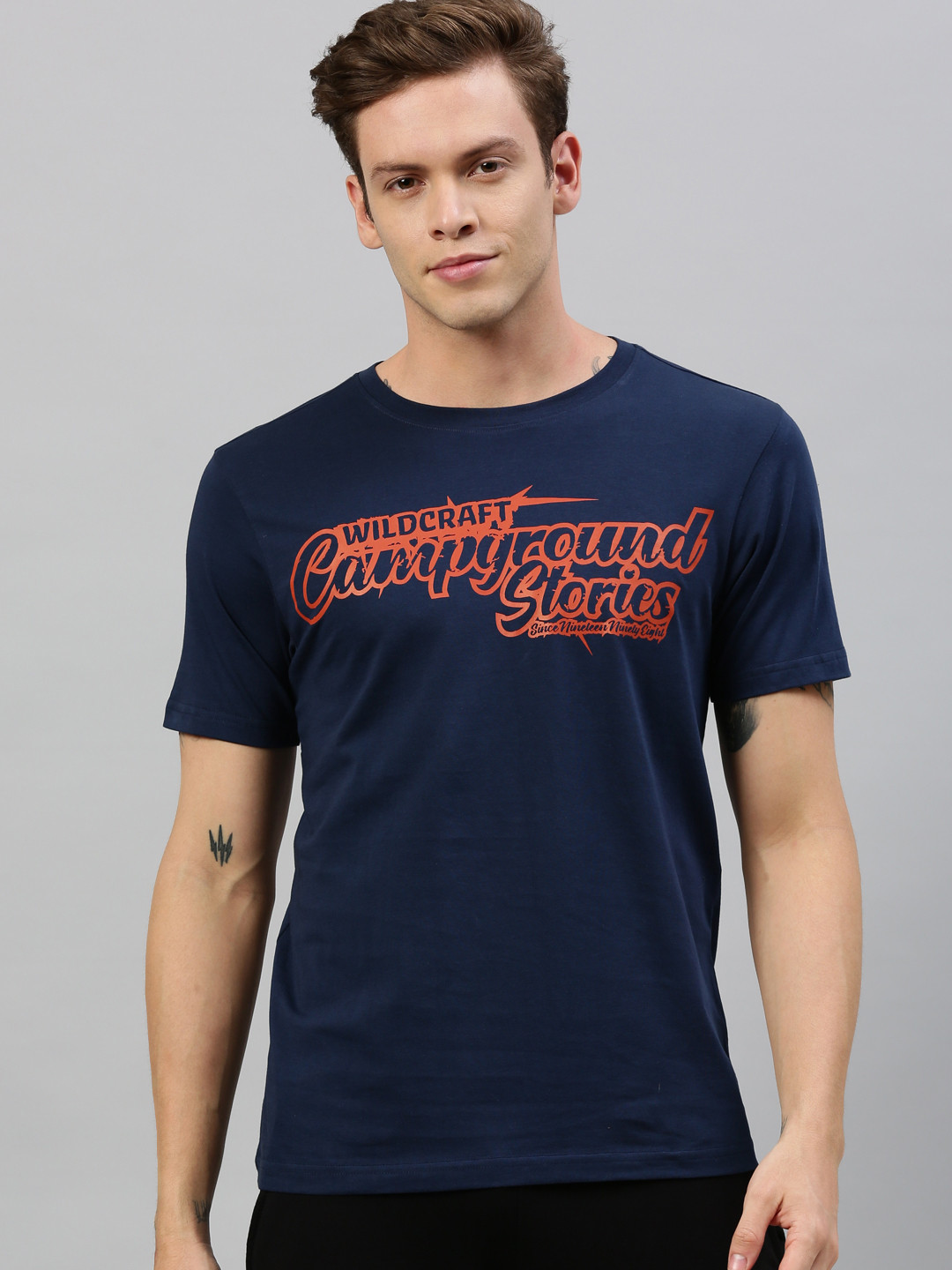 

Wildcraft Men Navy Blue Printed Round Neck Pure Cotton T-shirt