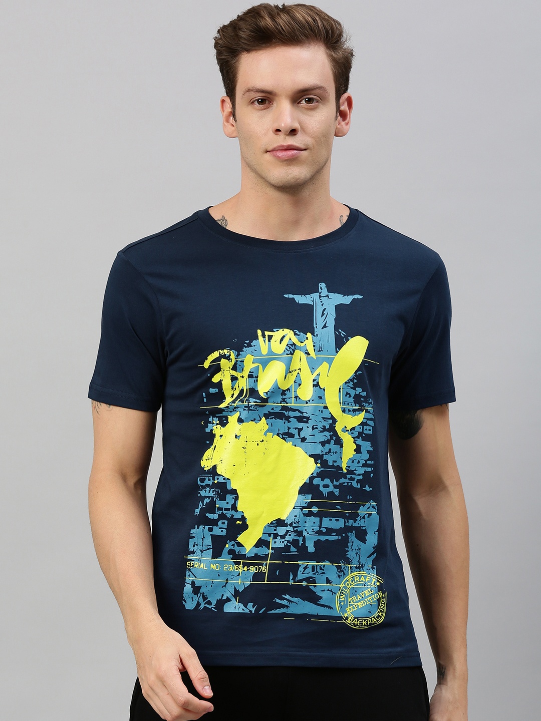 

Wildcraft Men Navy Blue Printed Round Neck Pure Cotton T-shirt