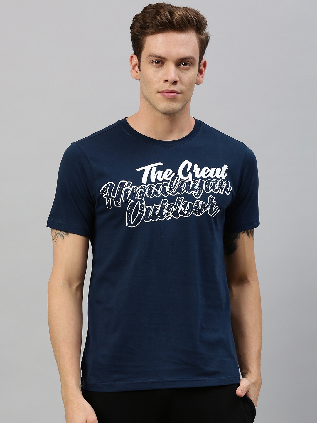 

Wildcraft Men Navy Blue Printed Round Neck Pure Cotton T-shirt