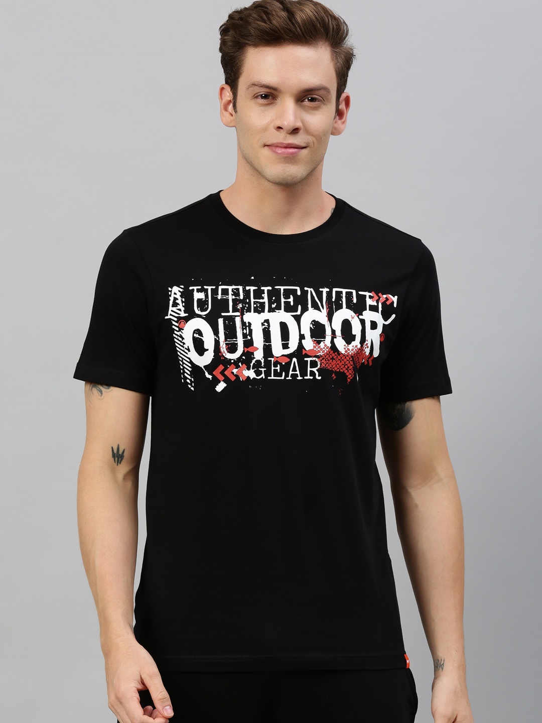

Wildcraft Men Black Printed Round Neck Pure Cotton T-shirt