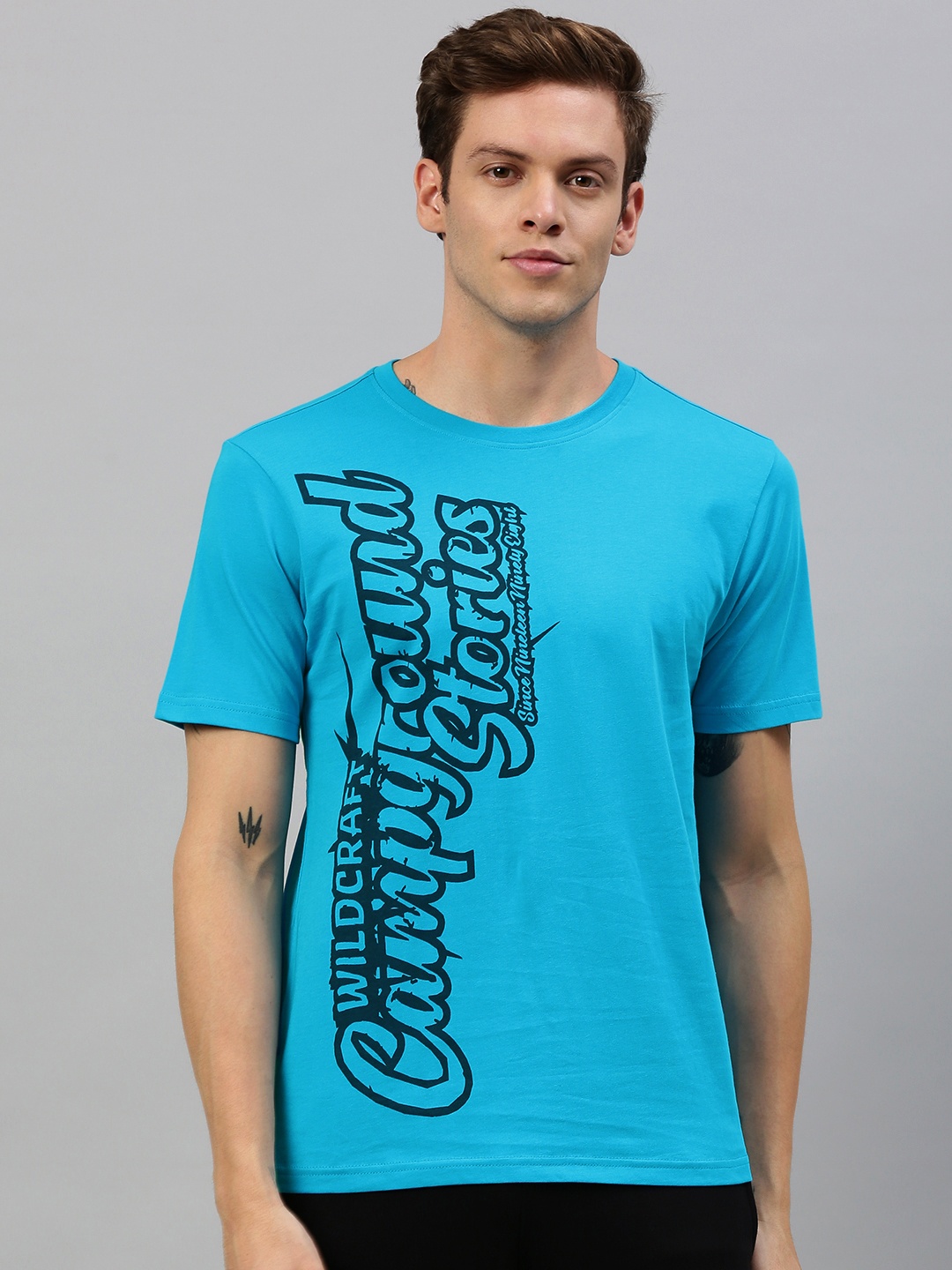 

Wildcraft Men Blue Printed Round Neck T-shirt