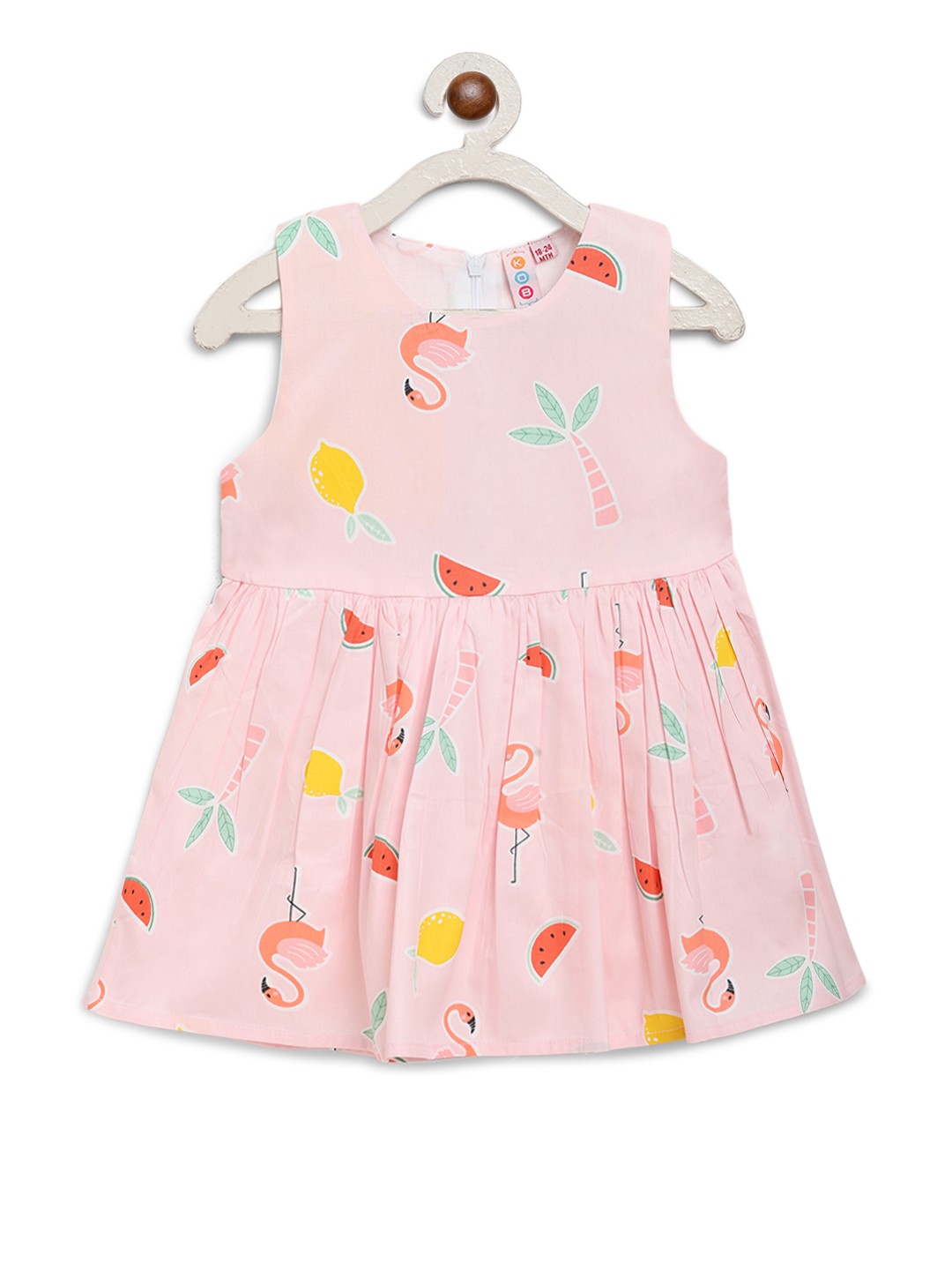 

Kids On Board Girls Baby Pink Printed Fit and Flare Dress