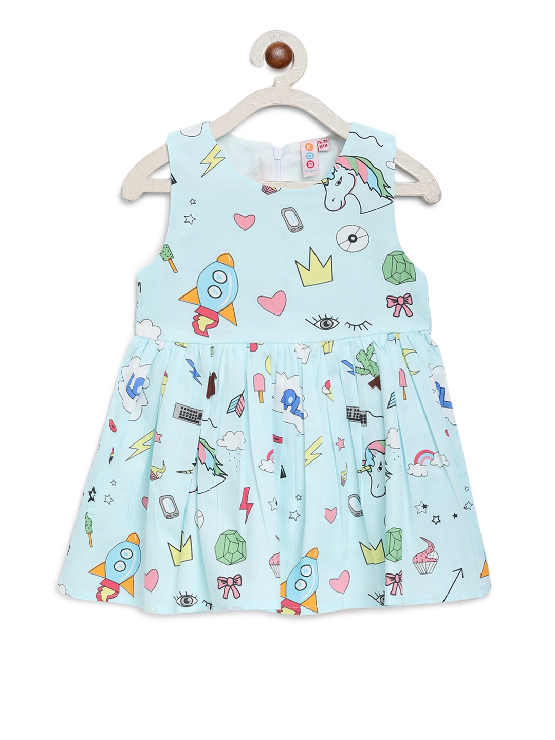 

Kids On Board Girls Blue Printed Fit and Flare Dress