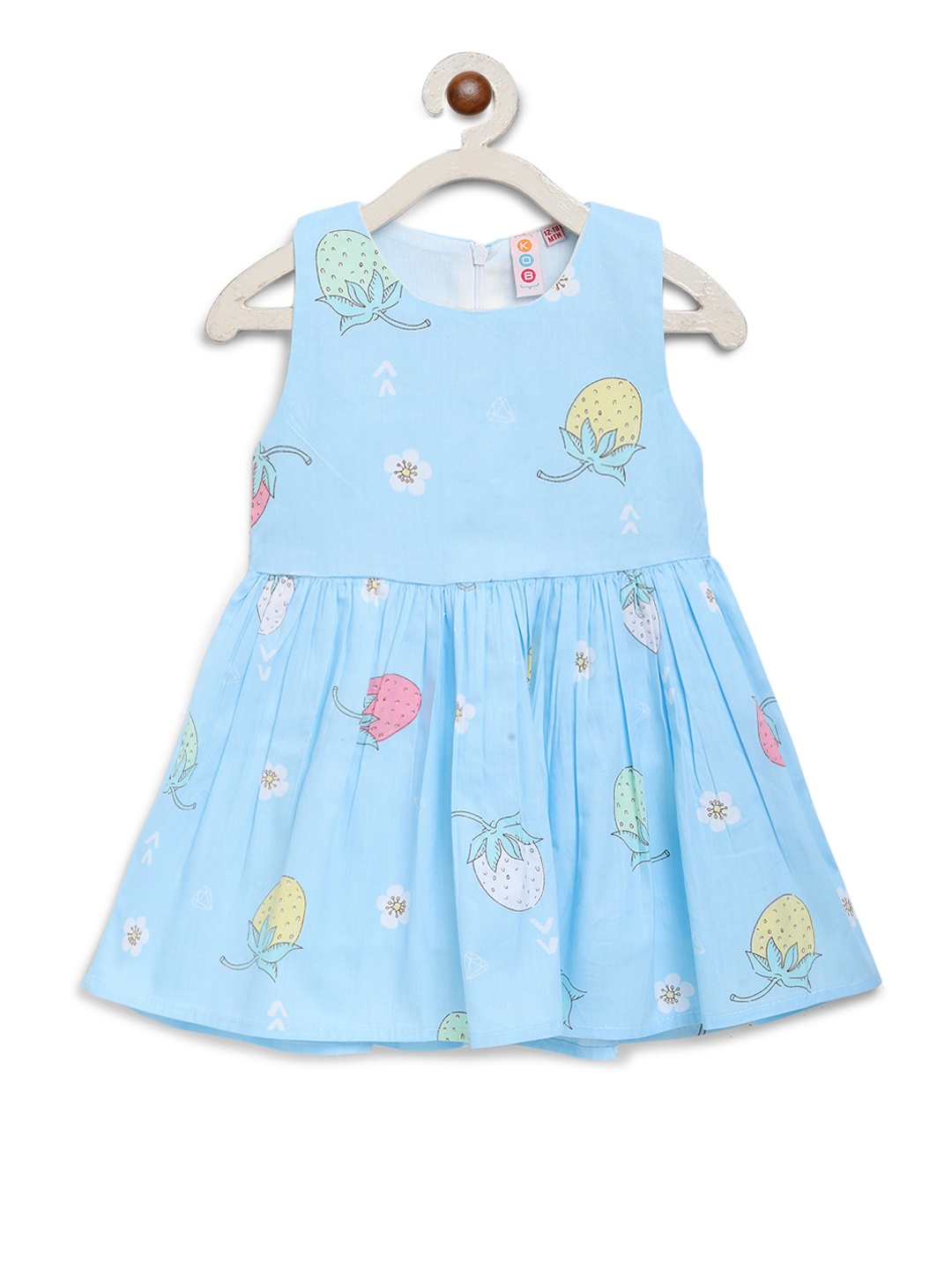 

Kids On Board Girls Blue Strawberry Printed Fit and Flare Dress