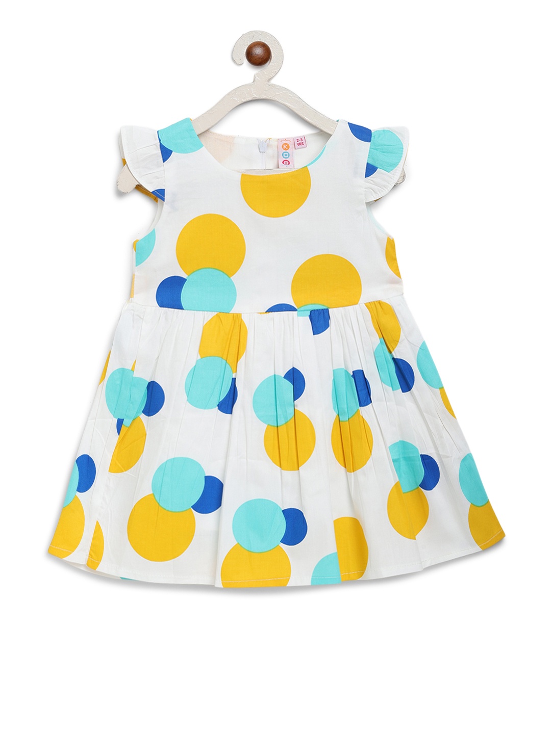 

Kids On Board Girls White & Yellow Polka Printed Fit and Flare Dress