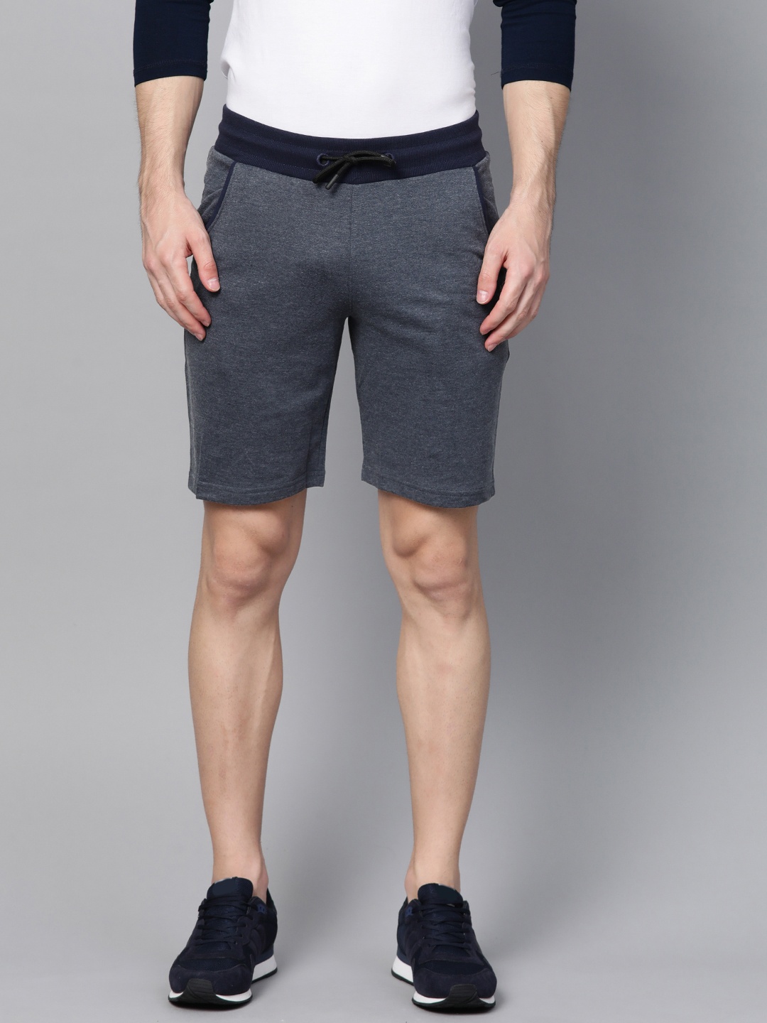 

ManQ CASUAL Men Navy Blue Solid Slim Fit Sports Shorts