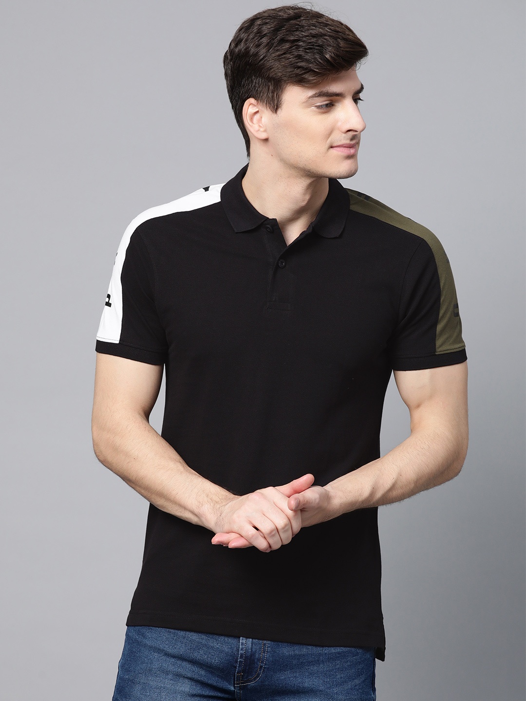 

ManQ CASUAL Men Black Solid Polo Collar T-shirt