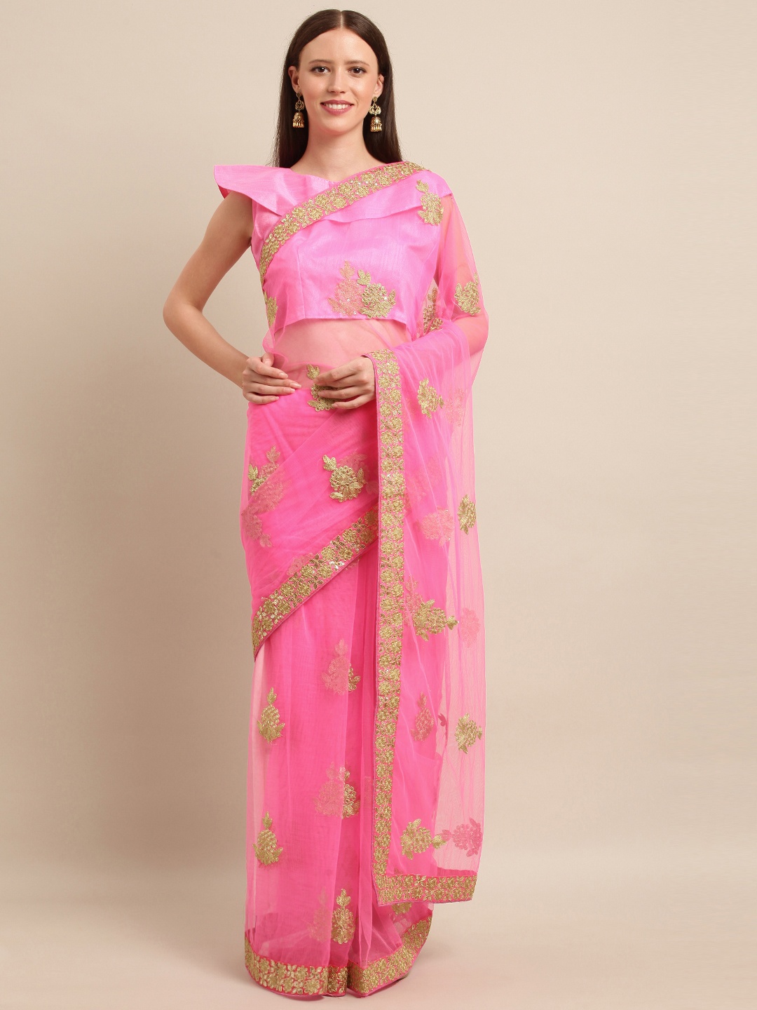 

SHAVYA Fuchsia Pink Embroidered Net Saree