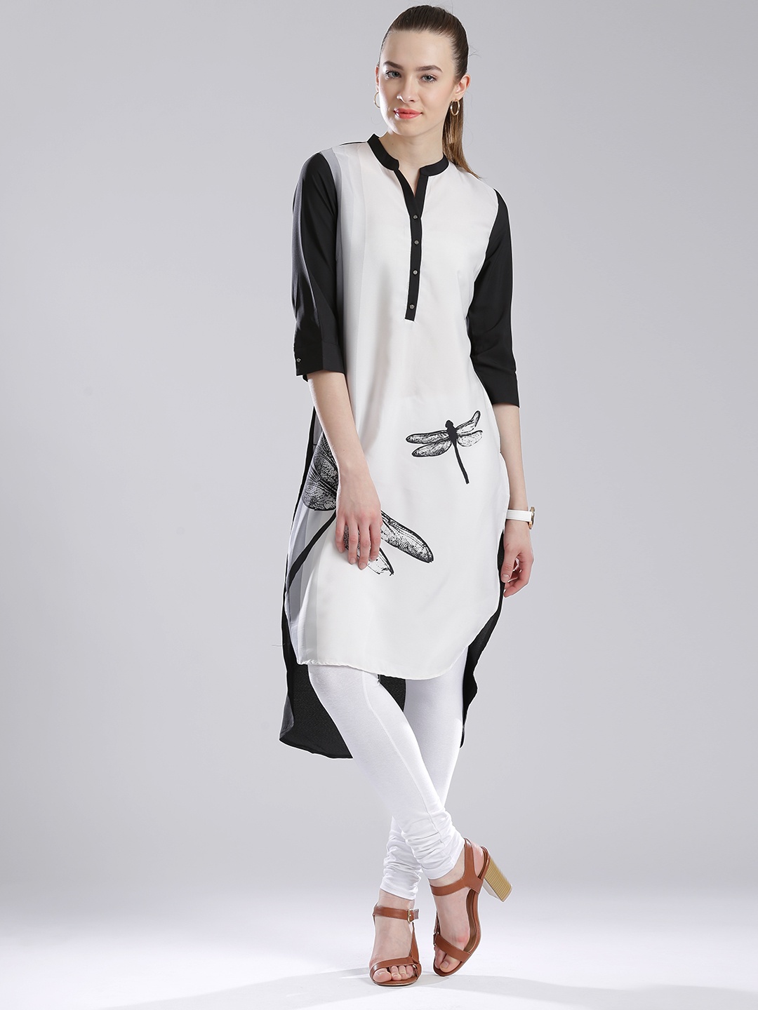 

W Grey & Black Printed High-Low Kurta