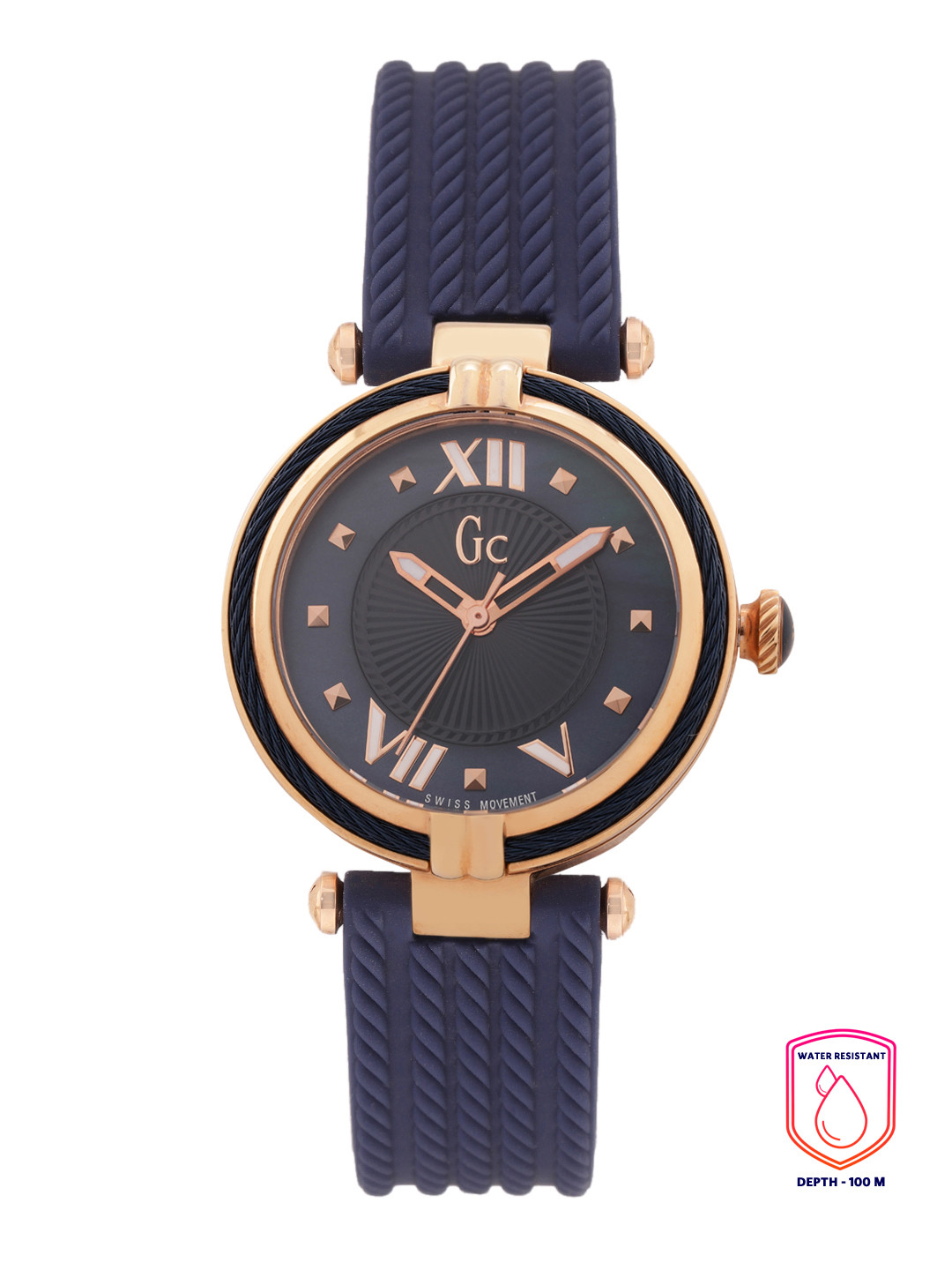 

GC Women Patterned Dial & Textured Straps Analogue Watch Y18005L7, Navy blue