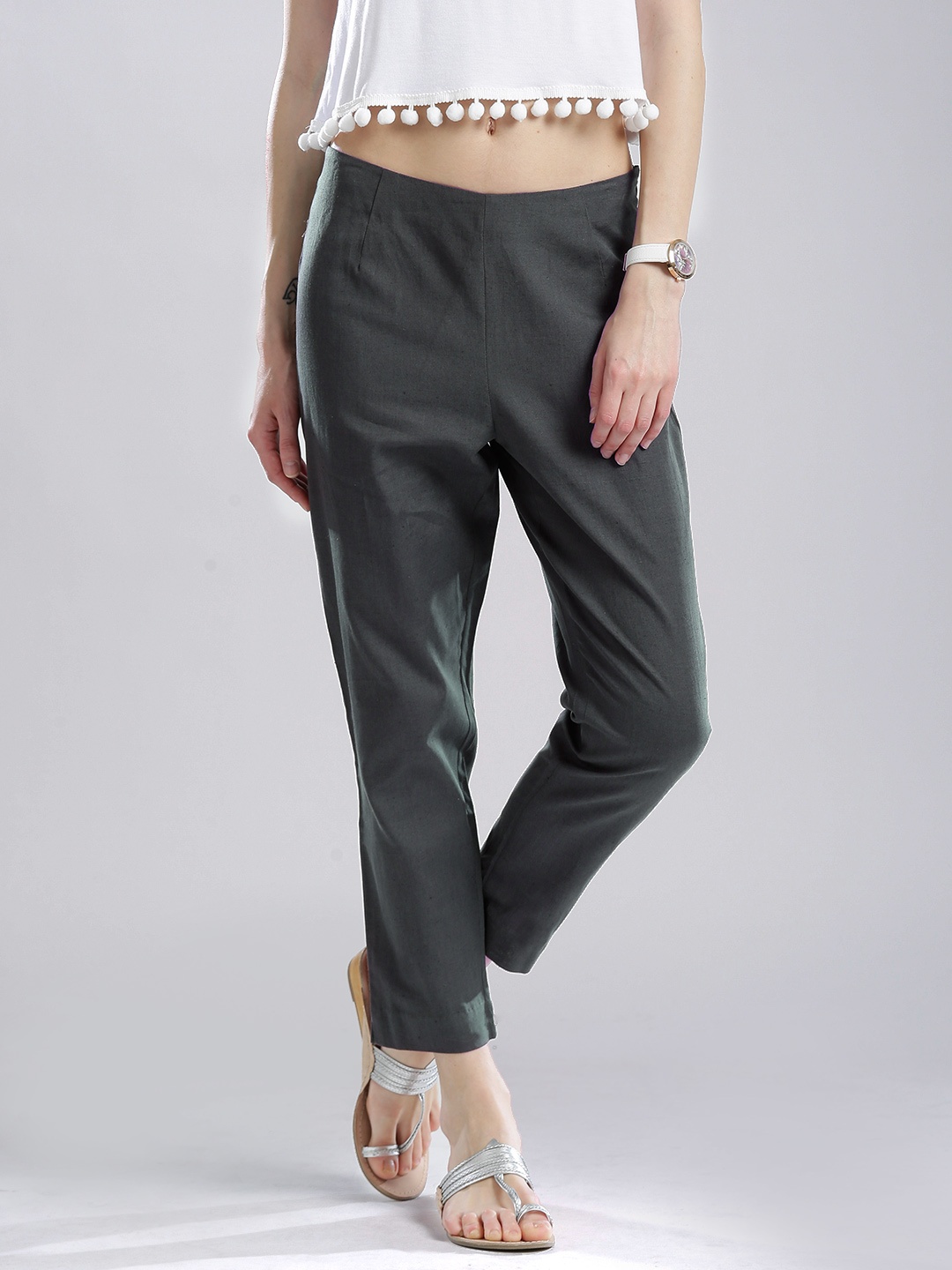 

W Grey Ankle-Length Casual Trousers