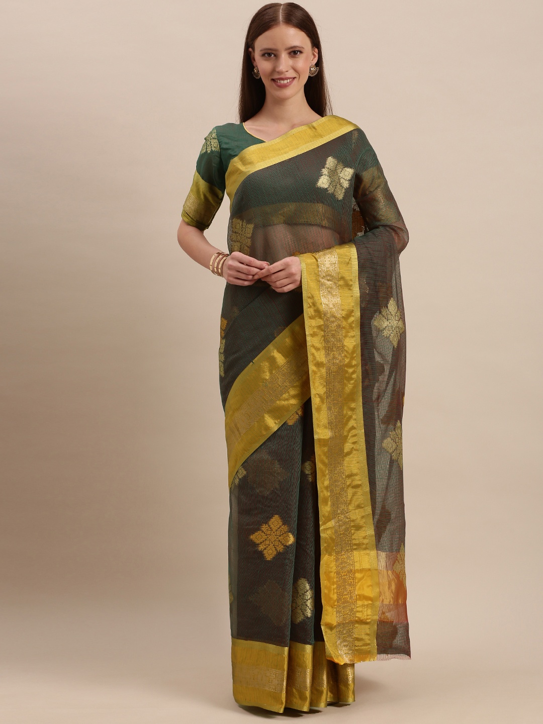 

Mitera Turquoise Blue Cotton Blend Woven Design Kota Saree