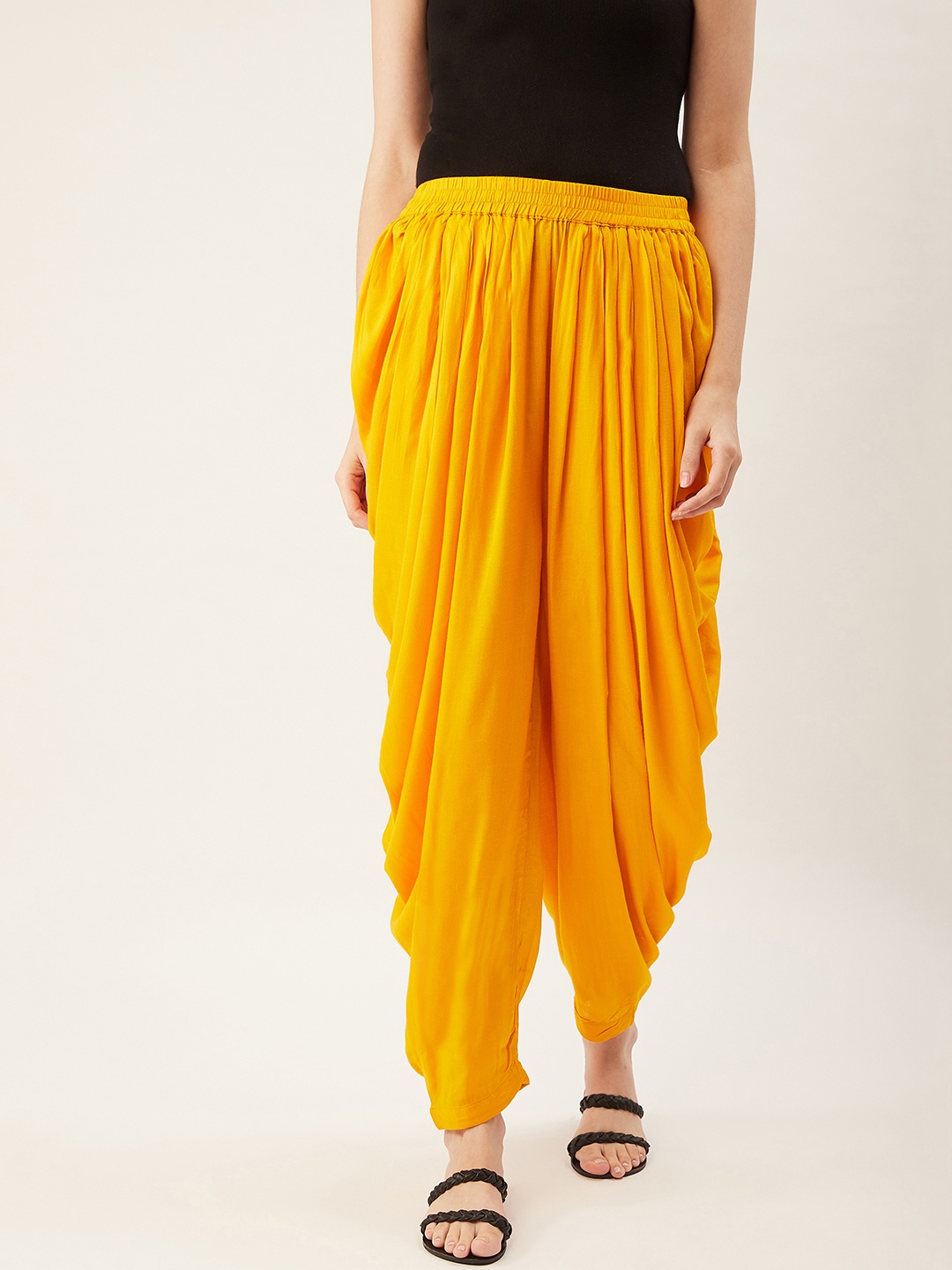 

fabGLOBAL Women Mustard Yellow Solid Dhoti Salwar