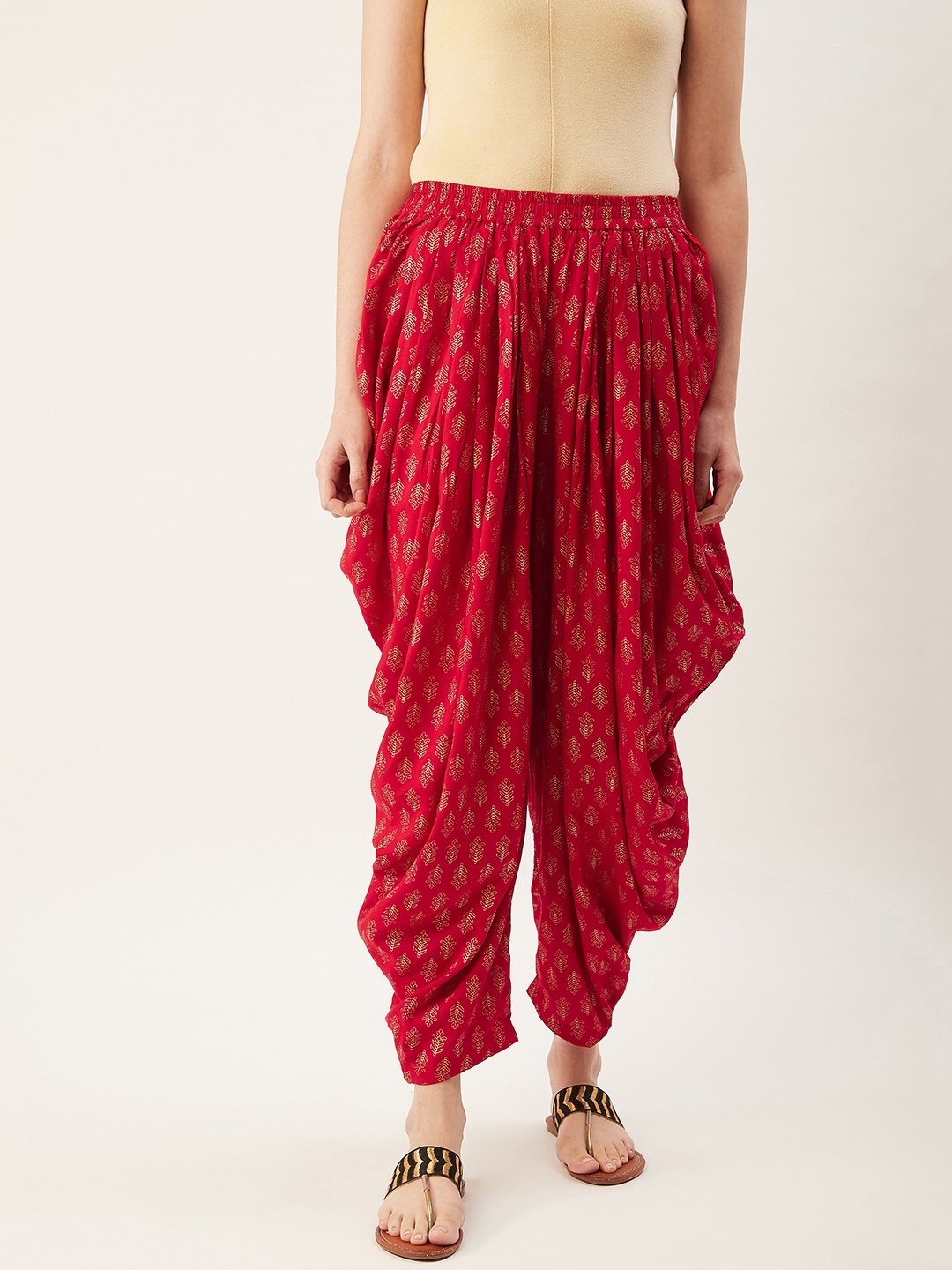

fabGLOBAL Women Red & Golden Printed Dhoti Salwar