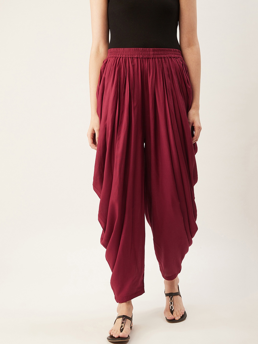 

fabGLOBAL Women Maroon Solid Dhoti Salwar