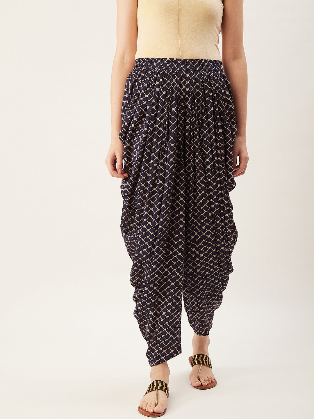 

fabGLOBAL Women Navy Blue & Beige Checked Dhoti Salwar