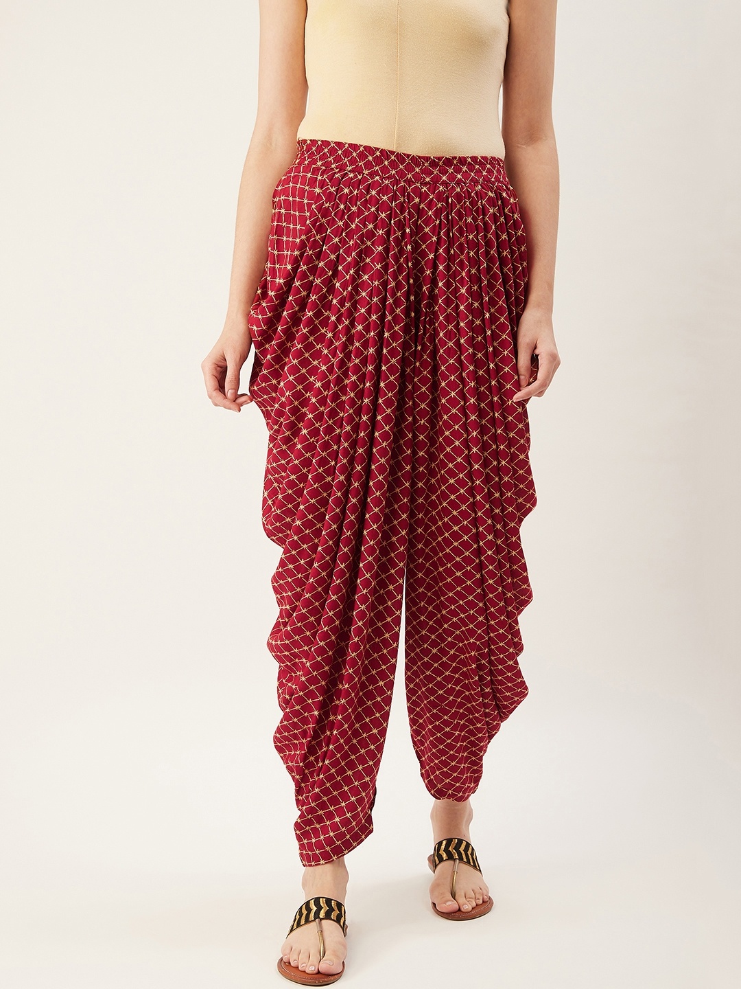 

Fabglobal Women Maroon & Beige Printed Dhoti Salwar