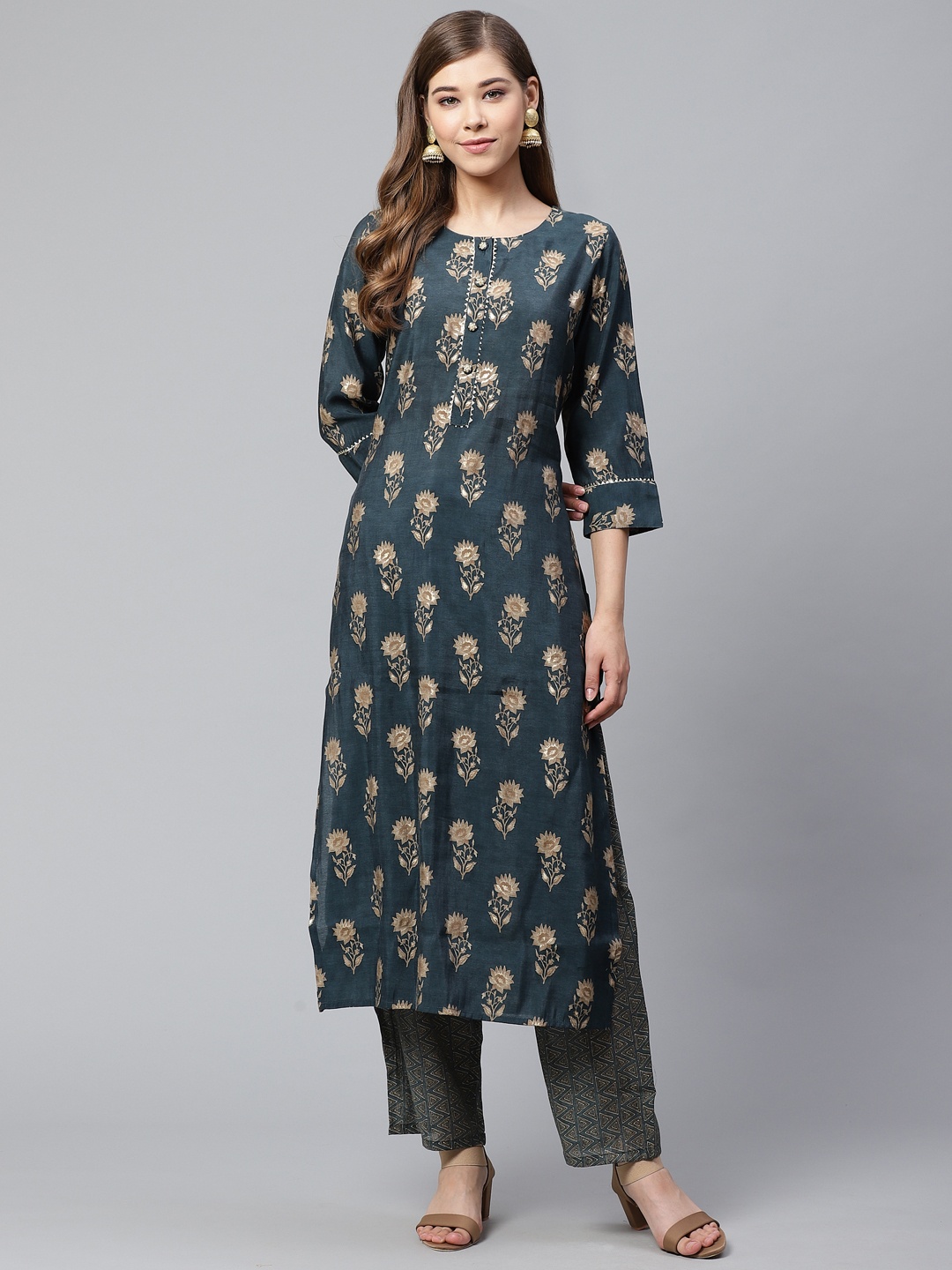 

Cayman Women Green & Beige Printed Kurta with Trousers