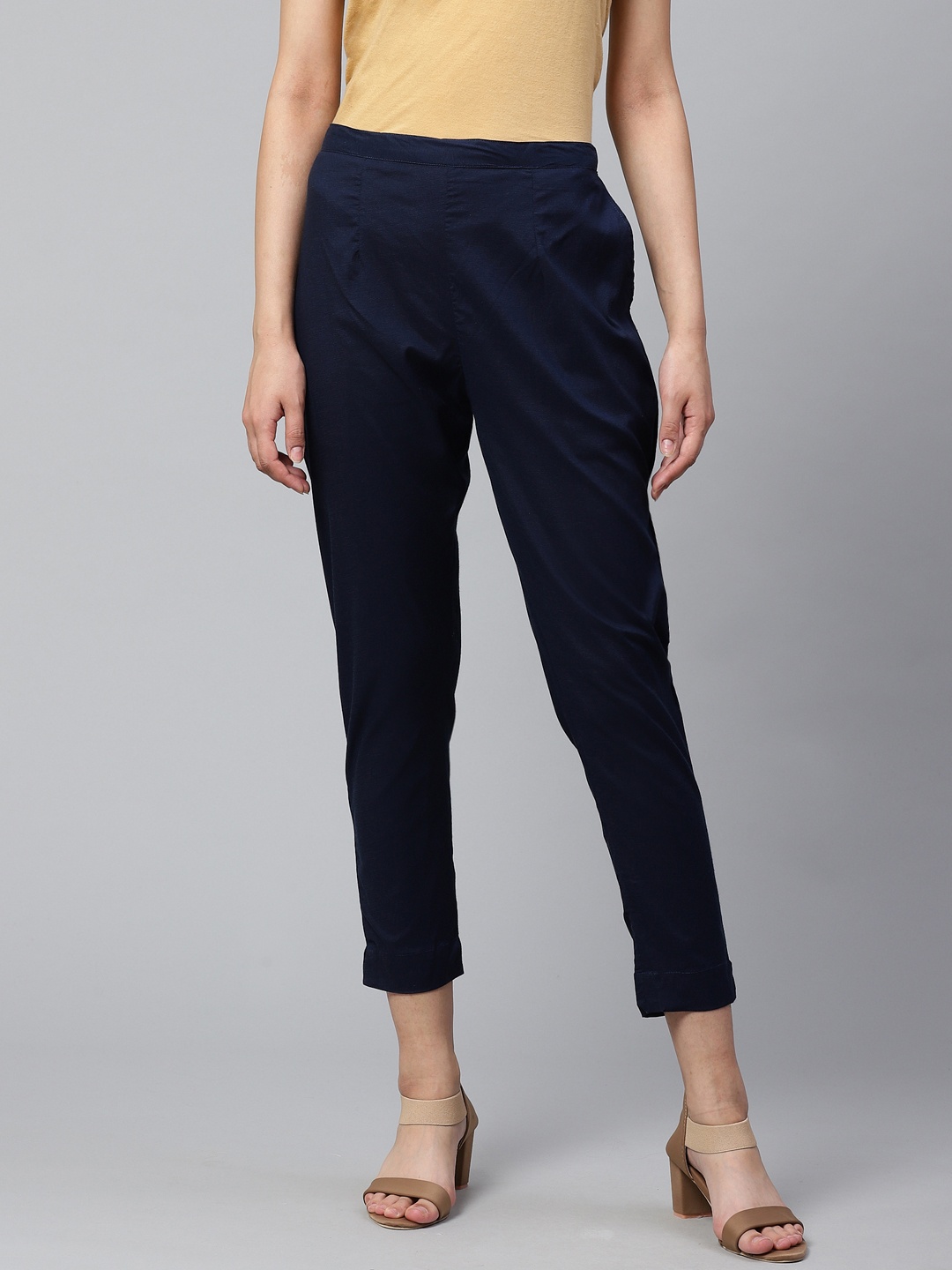 

Cayman Women Navy Blue Tapered Fit Solid Cropped Regular Trousers