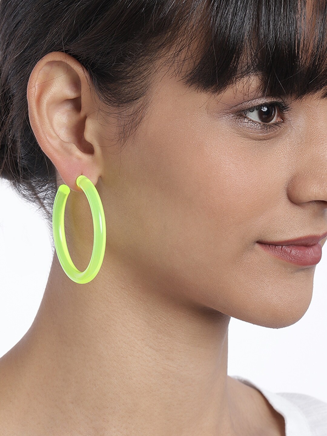 

ToniQ Fluorescent Green Acrylic Circular Half Hoop Earrings