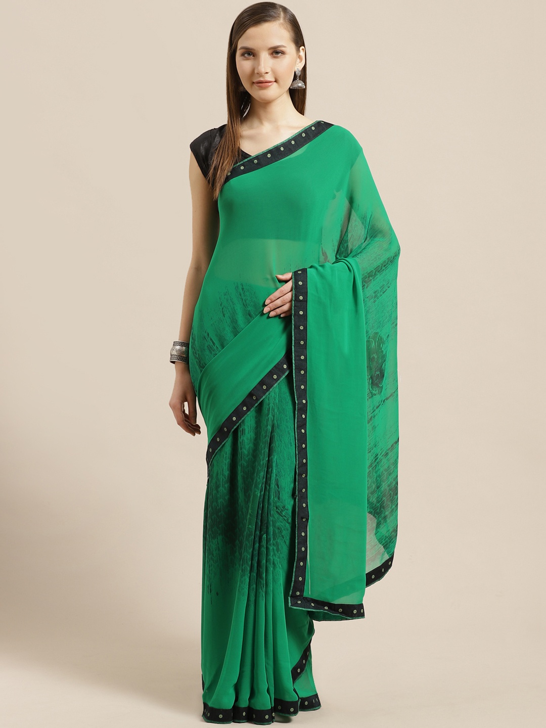 

Mitera Green & Black Printed Saree