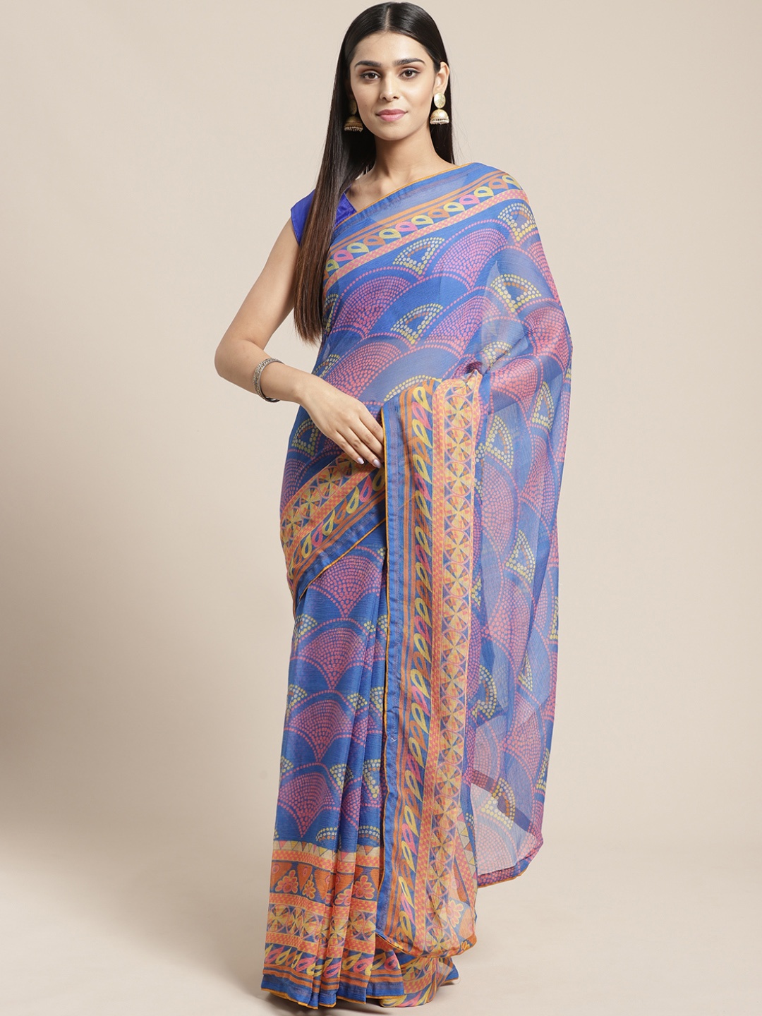 

Mitera Blue & Pink Printed Saree