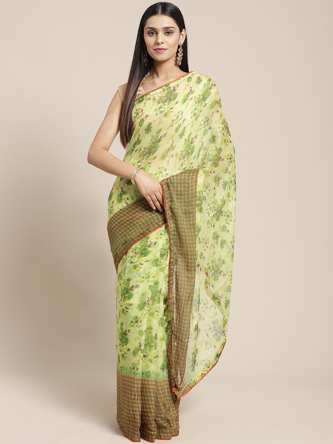 

Mitera Green Floral Printed Saree